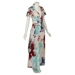 Vintage Christian Lacroix Silk Corset Top & Maxi Skirt Set Mythological Print