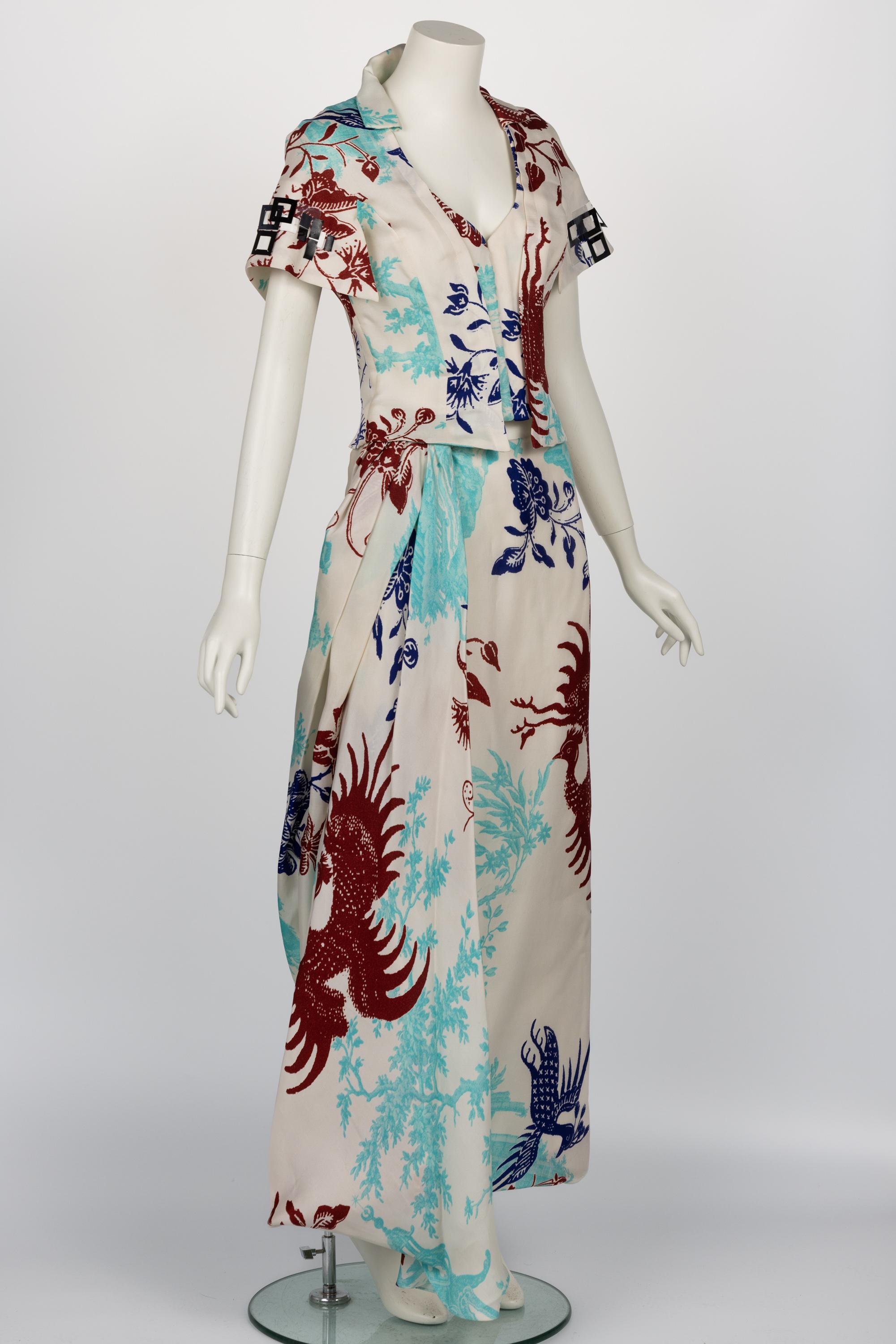 Grigio Vintage Christian Lacroix: top e maxi gonna in seta con stampa mitologica in vendita