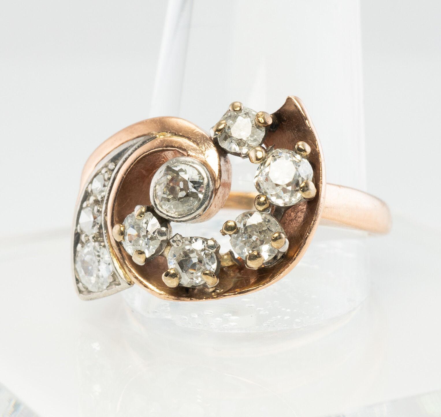 VintageDiamond Ring 14K Rose Gold Spiral 1.05 TDW Old Mine For Sale 5