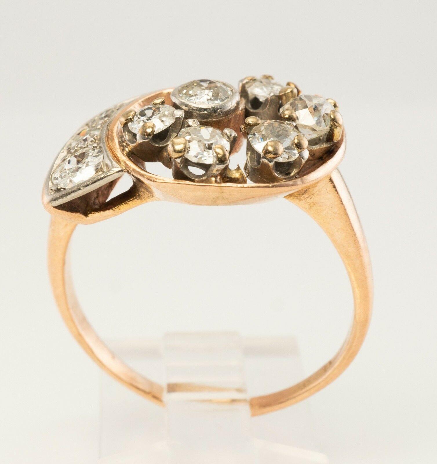 VintageDiamond Ring 14K Rose Gold Spiral 1.05 TDW Old Mine For Sale 6