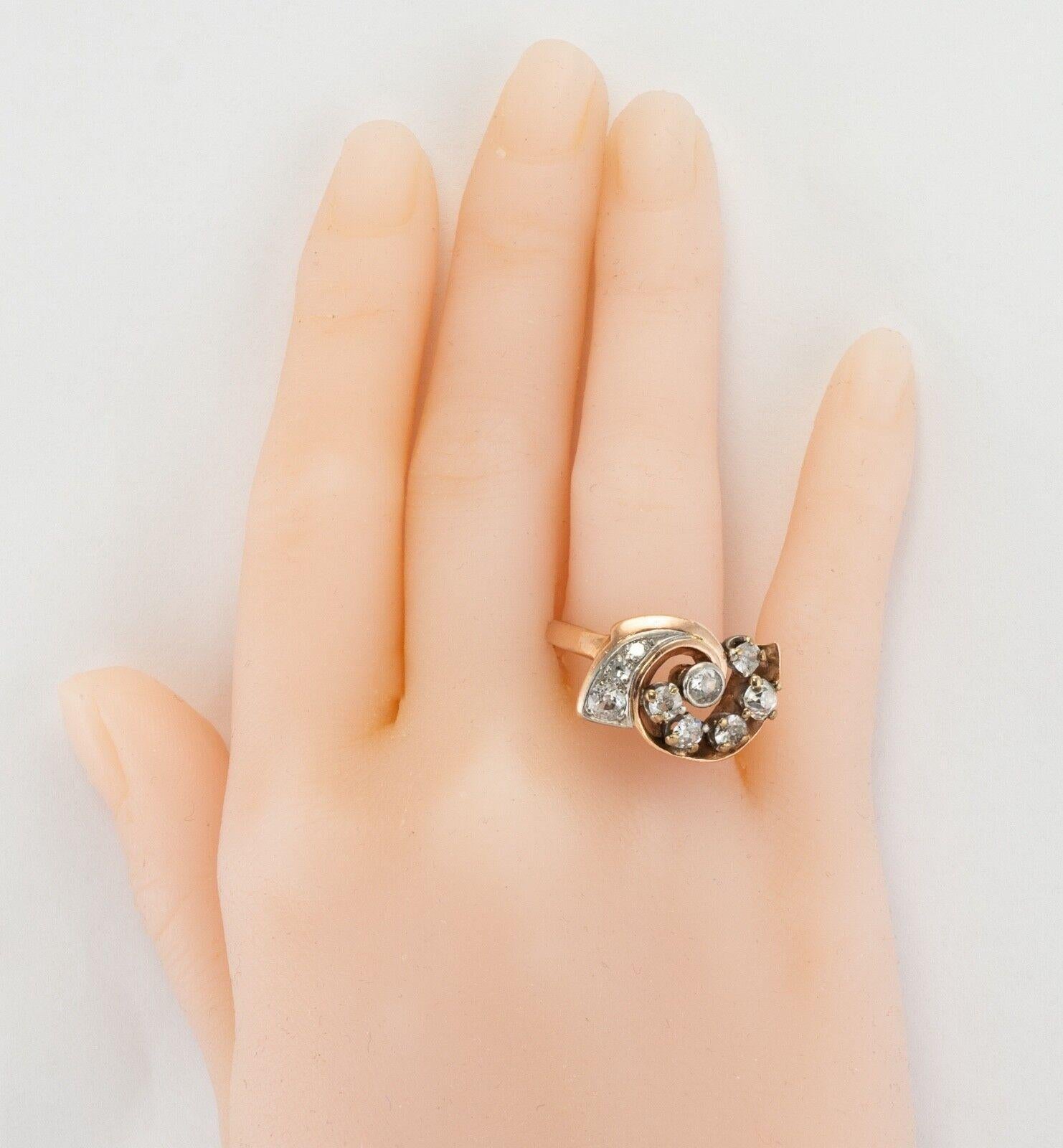 VintageDiamond Ring 14K Rose Gold Spiral 1.05 TDW Old Mine For Sale 7