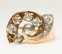 VintageDiamond Ring 14K Rose Gold Spiral 1.05 TDW Old Mine