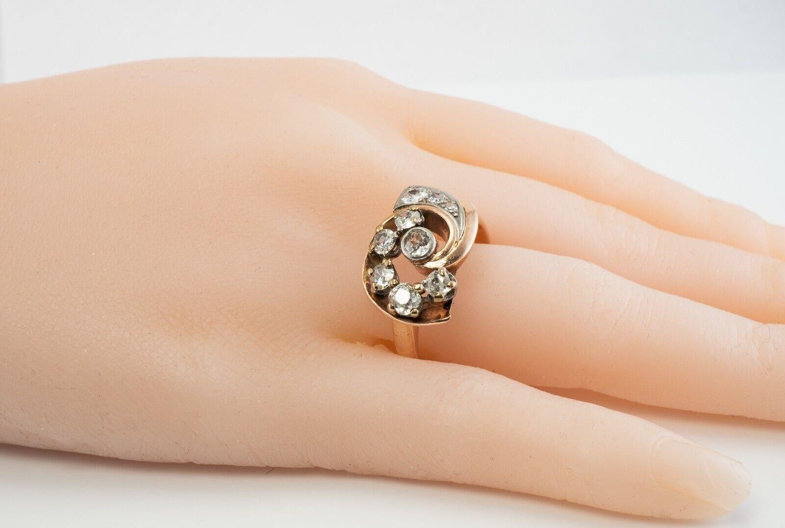 Women's VintageDiamond Ring 14K Rose Gold Spiral 1.05 TDW Old Mine For Sale