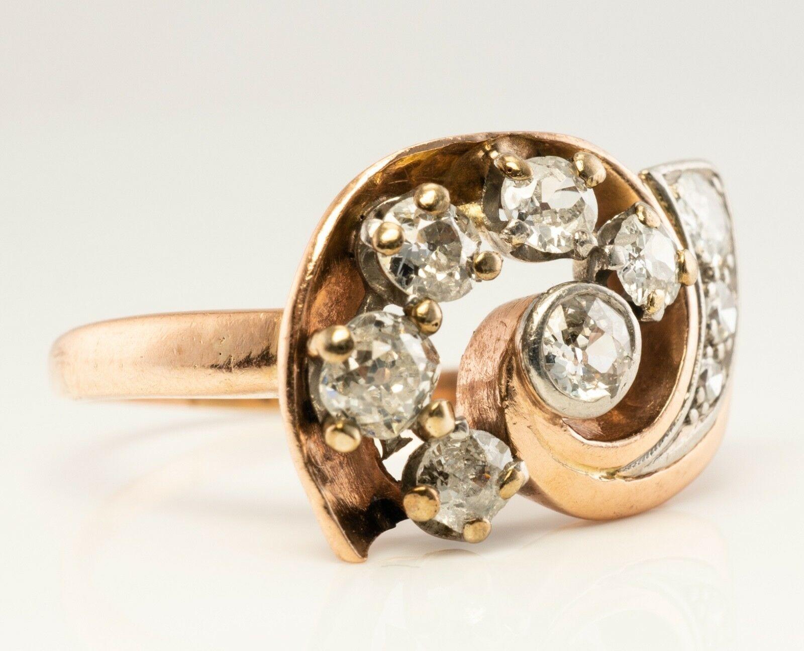 VintageDiamond Ring 14K Rose Gold Spiral 1.05 TDW Old Mine For Sale 1