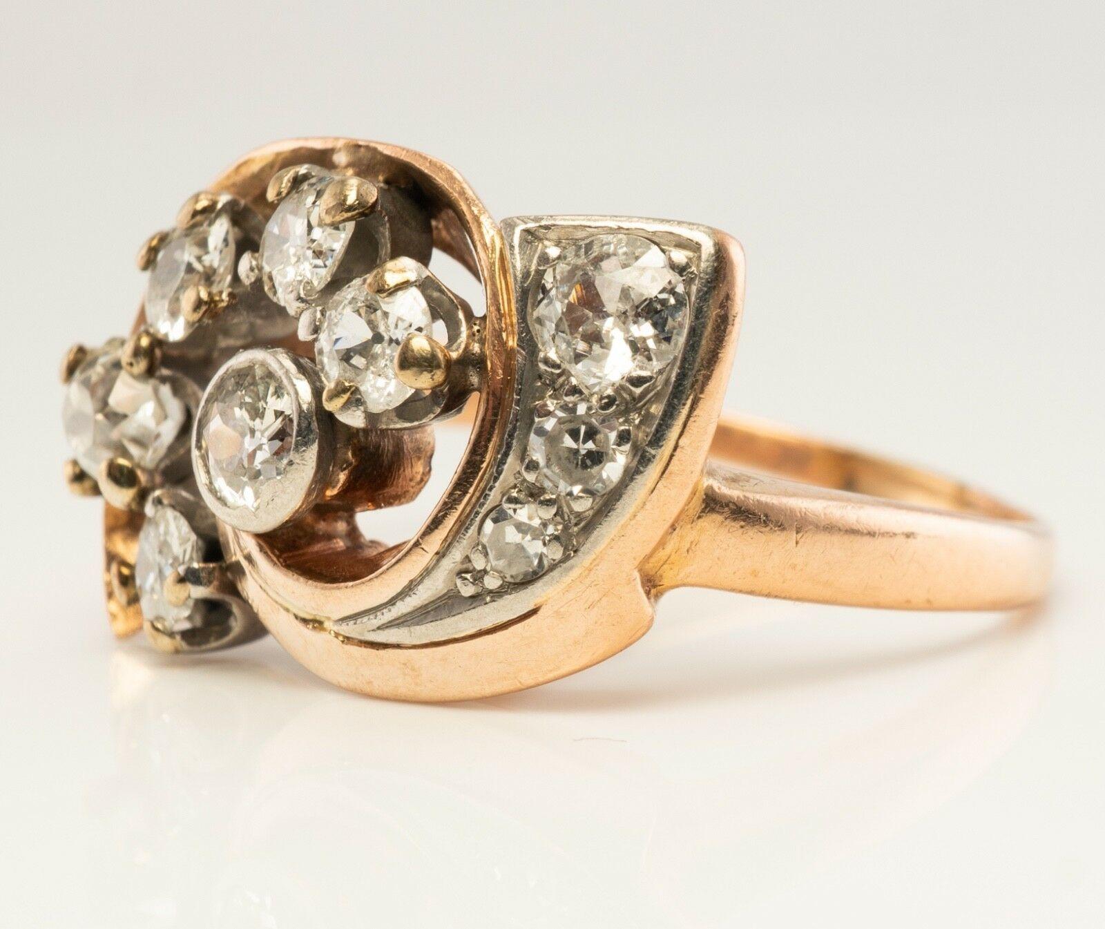 VintageDiamond Ring 14K Rose Gold Spiral 1.05 TDW Old Mine For Sale 2