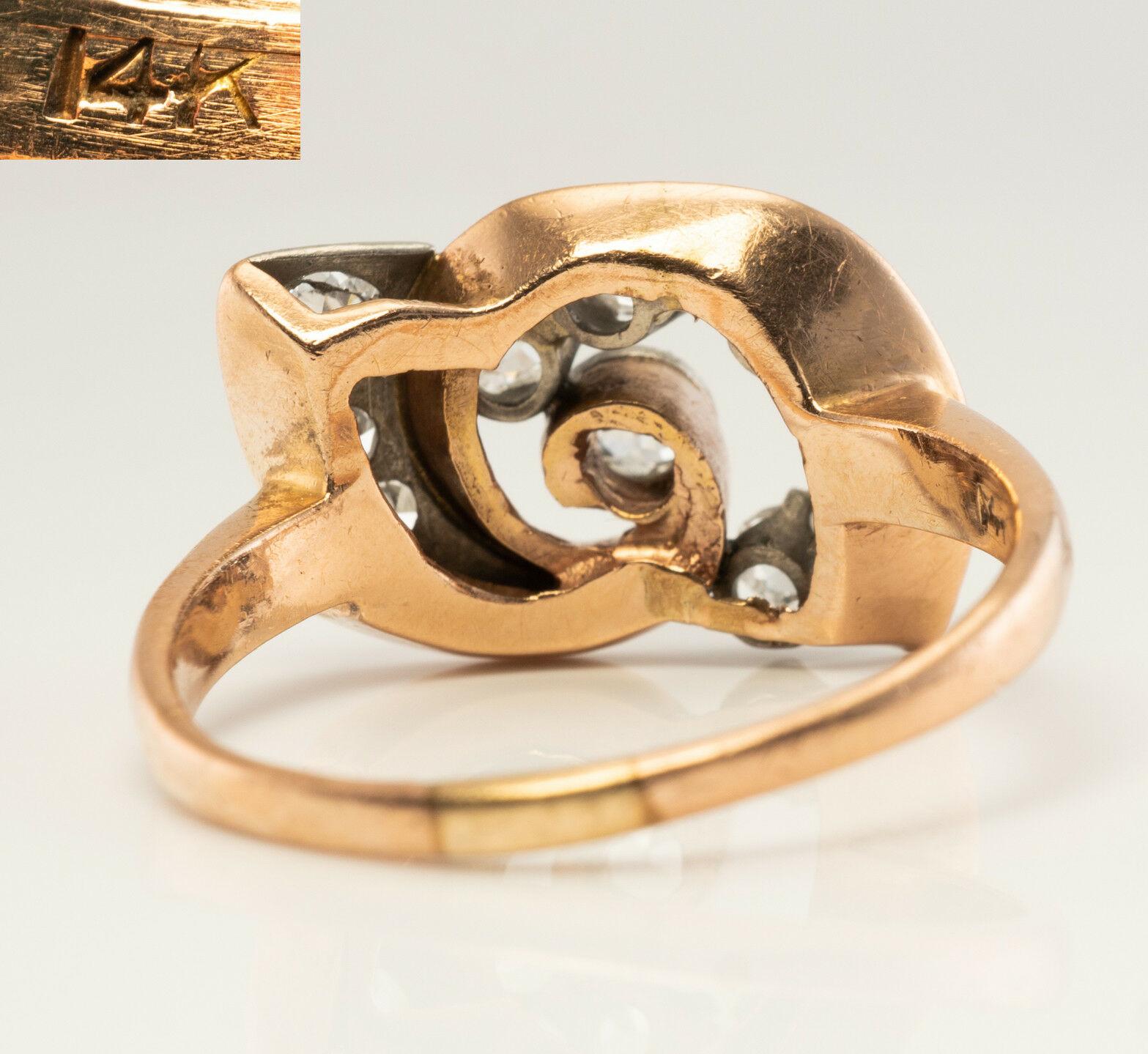 VintageDiamond Ring 14K Rose Gold Spiral 1.05 TDW Old Mine For Sale 3