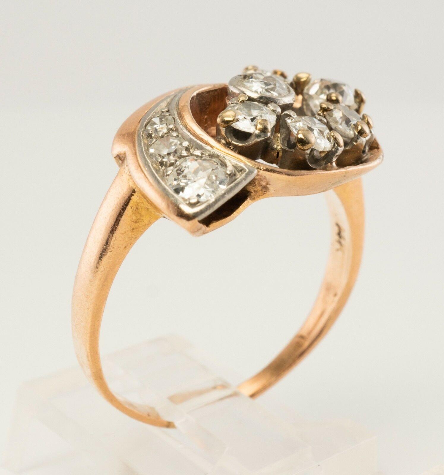 VintageDiamond Ring 14K Rose Gold Spiral 1.05 TDW Old Mine For Sale 4