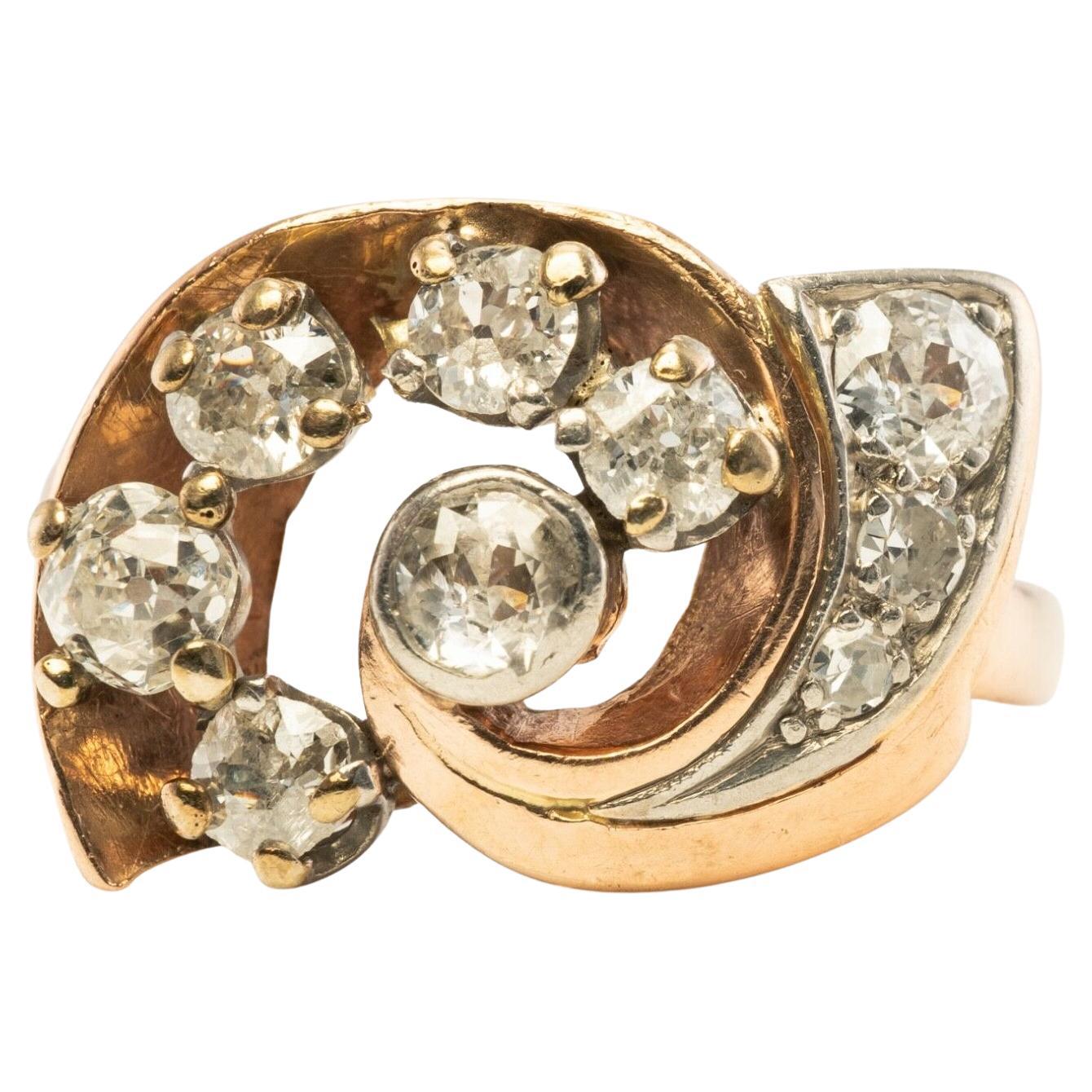 Bague vintage en or rose 14 carats avec spirale 1,05 TDW vieille mine