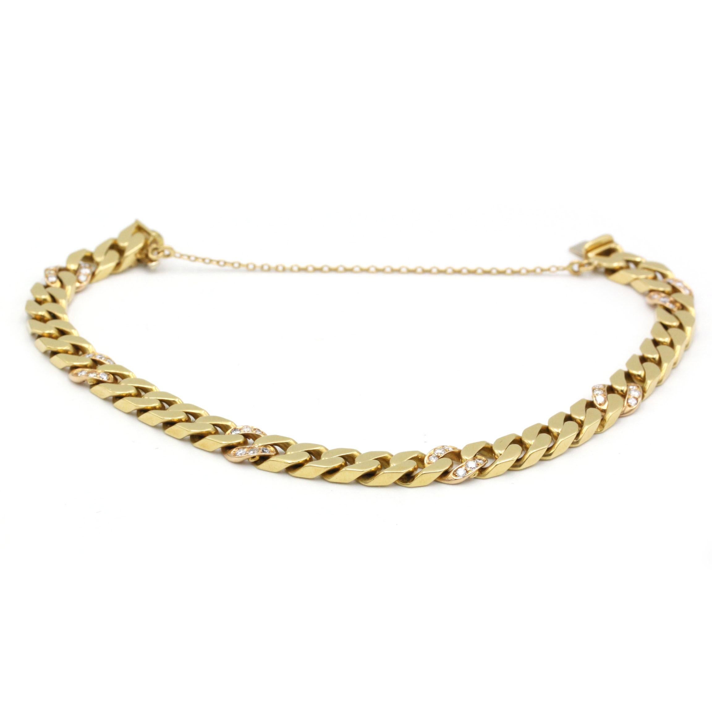 Brilliant Cut Vintage‐Inspired 18K Yellow Gold Curb Link Diamond Bracelet – 0.60 carats For Sale
