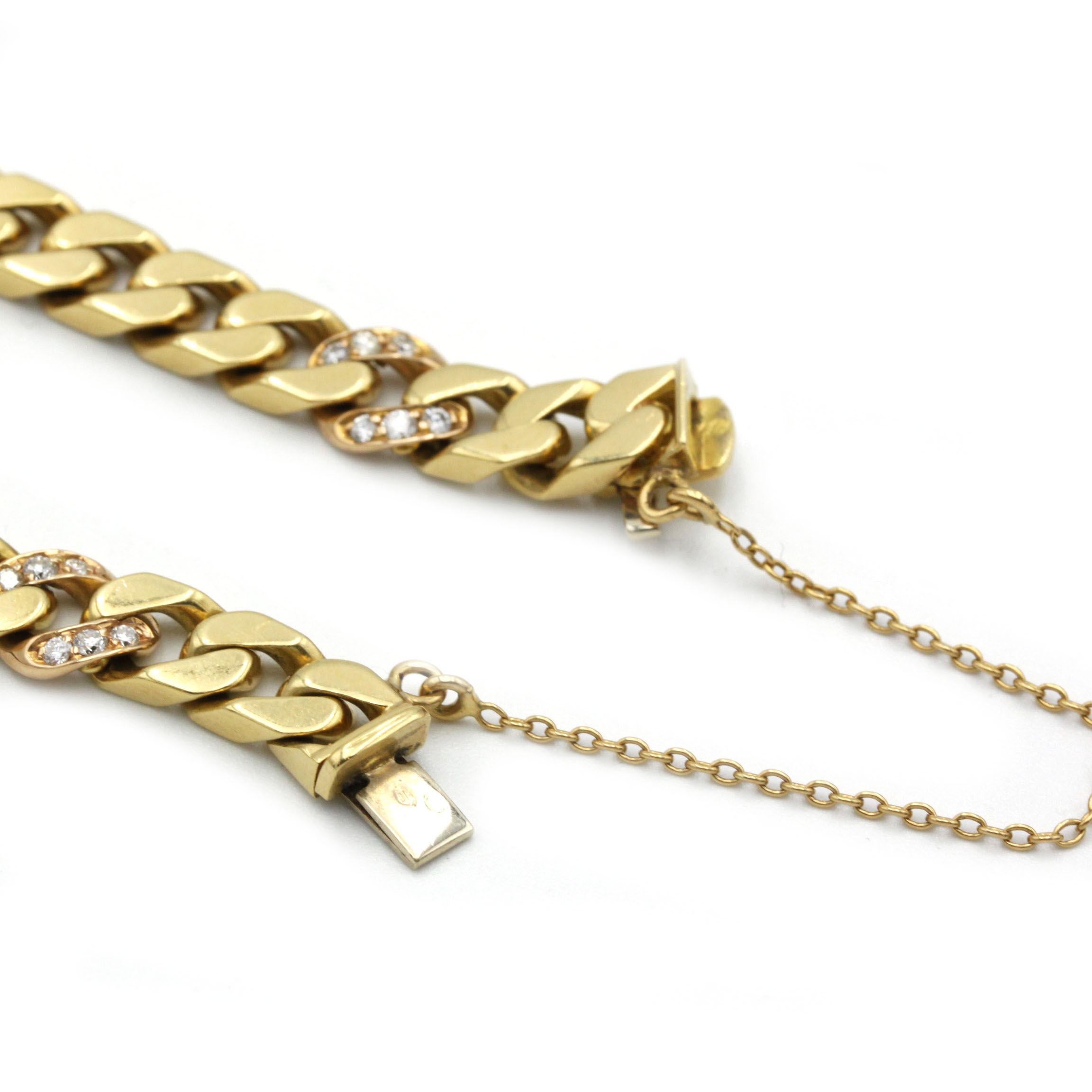Vintage‐Inspired 18K Yellow Gold Curb Link Diamond Bracelet – 0.60 carats In Good Condition For Sale In MONTMORENCY, FR