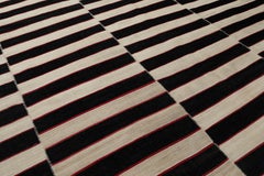 VintagePersian Black and White Striped Flat Weave Rug  Hand-Spun Wool & Veg Dyes