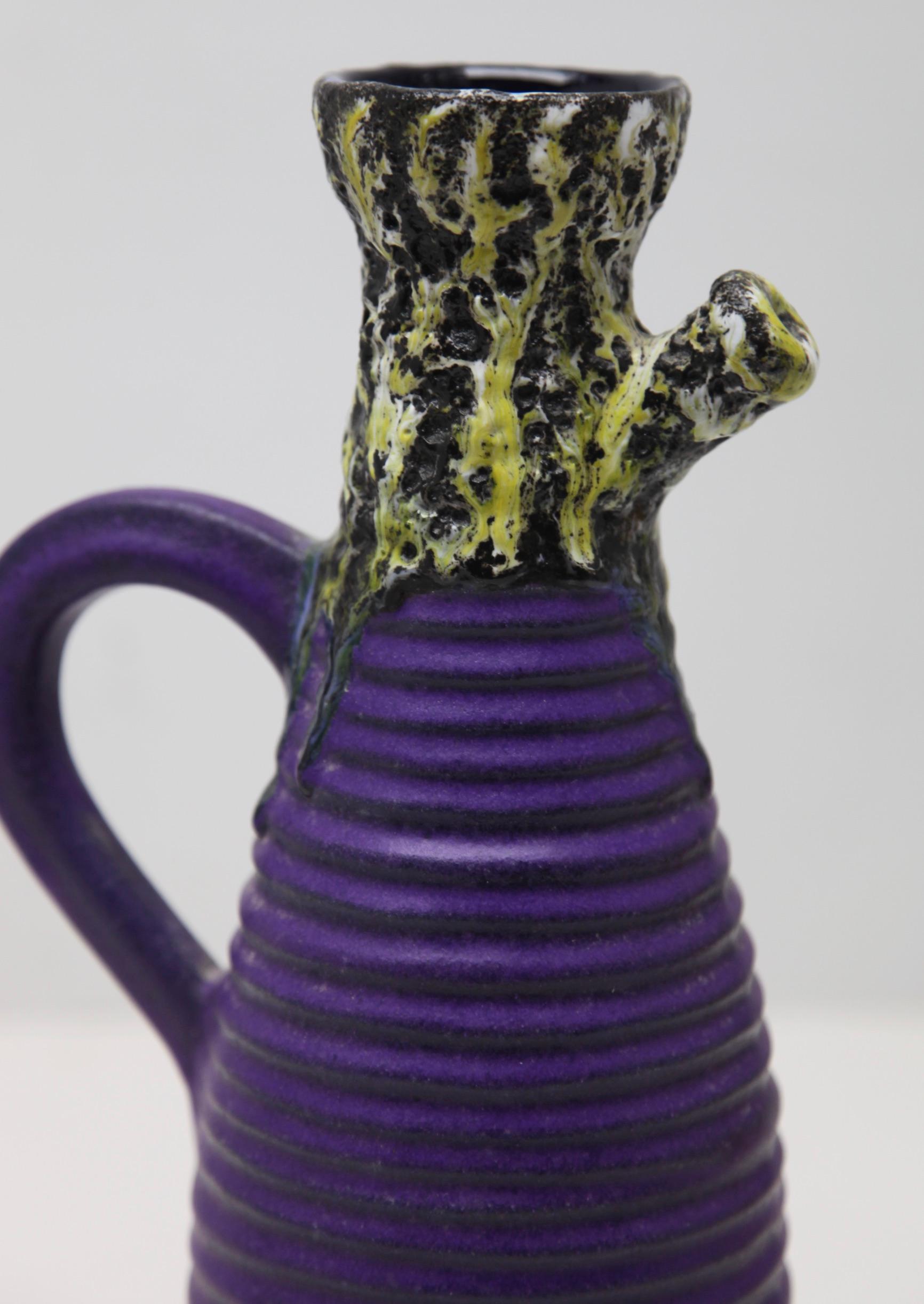 Vintage, Pitcher Fat Lava Hand Decorated Glaze, W-Germany, 1960s Signed In Good Condition For Sale In Verviers, BE