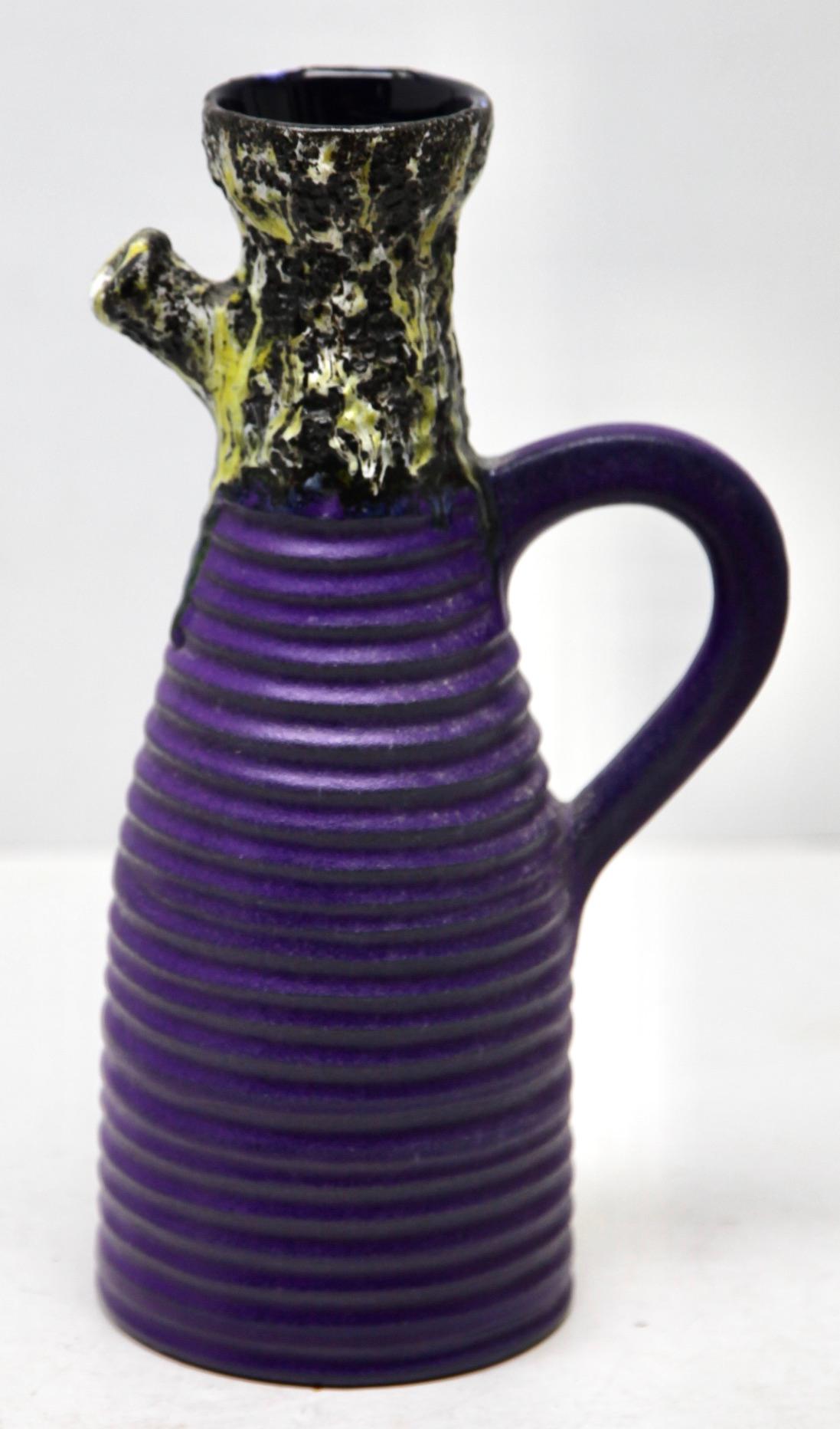 Ceramic Vintage, Pitcher Fat Lava Hand Decorated Glaze, W-Germany, 1960s Signed For Sale