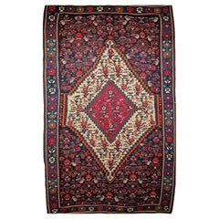 Vintager Persian Senneh Kilim Area Rug in Midnight Blue, Ivory, Indigo, Red
