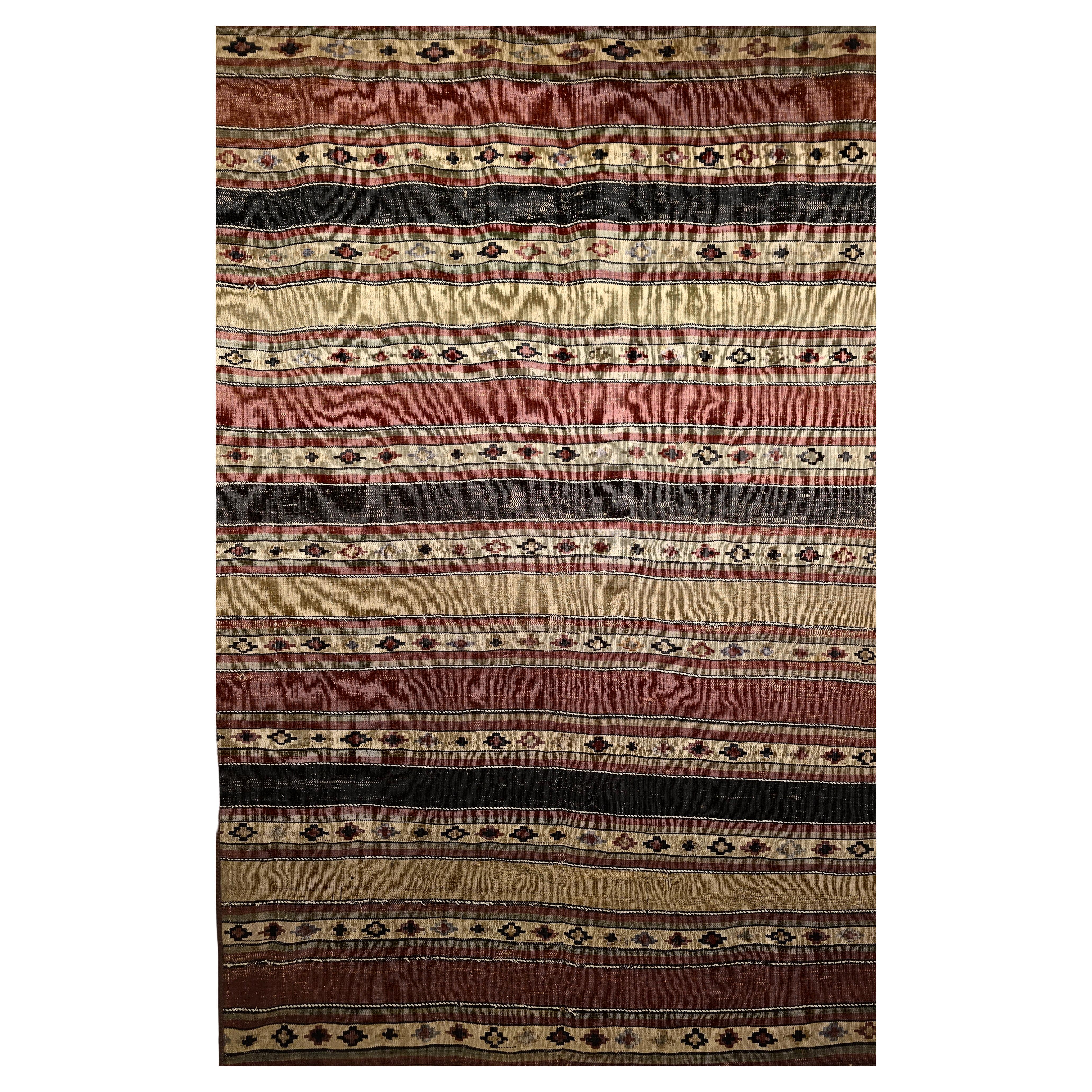 Early 1900s Persian Shahsavan Kilim with Southwestern Earth Tone Colors  For Sale