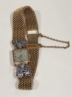 Vintager Square Face 18k Gold and Diamond and Ceylon Sapphire Ladys Wrist Watch