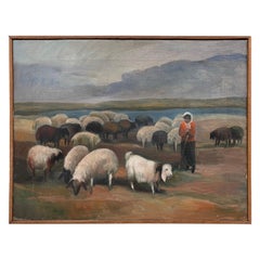 Vintages Gemälde, heitere Szene, Impressionistisches Gemälde auf Leinwand, gerahmt