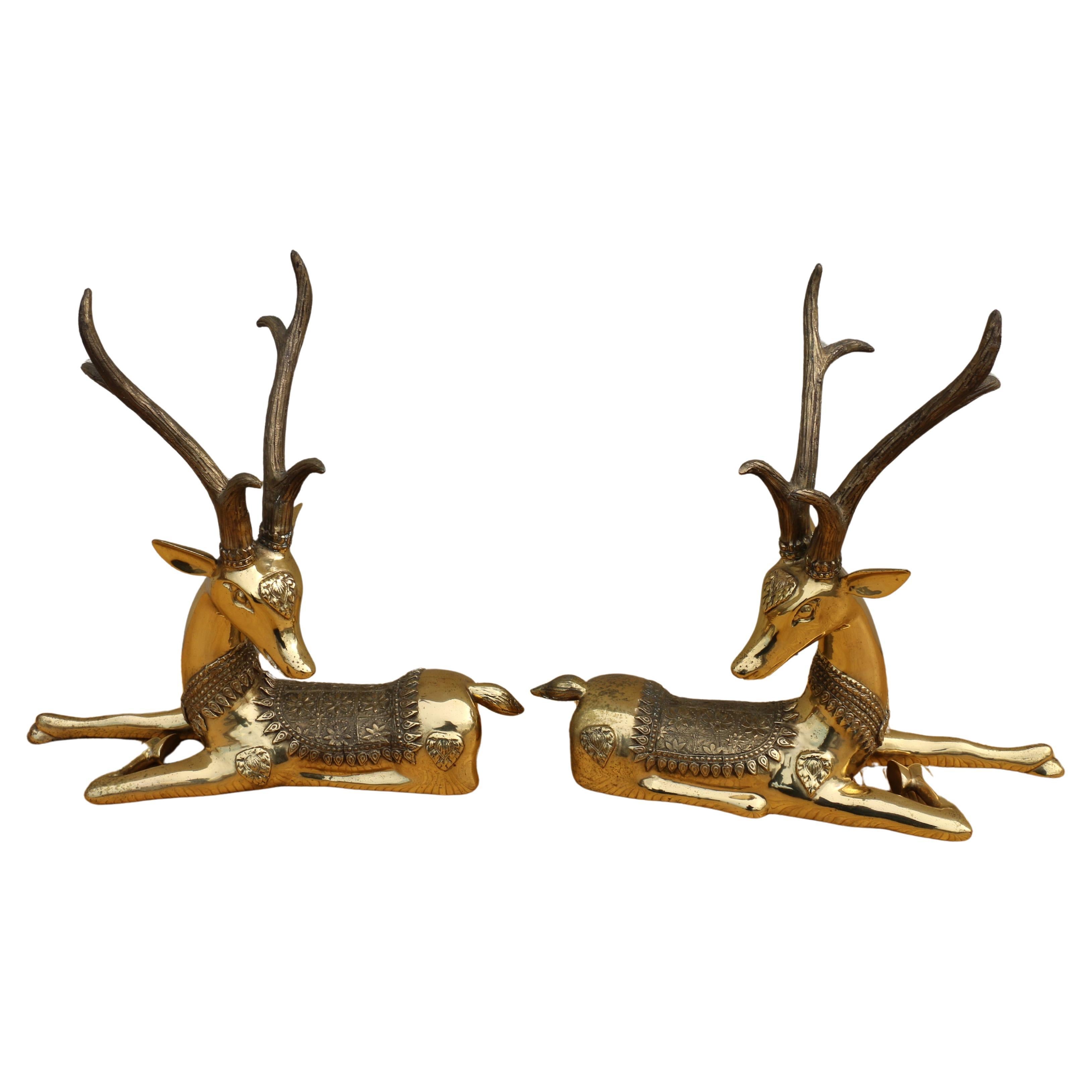 Vintages Pair of Brass Antelope/Deer