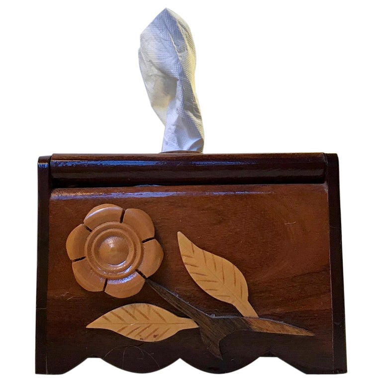 VintageScandinavian Folk Art Hand Towel Box in Mixed Woods, 1970s For Sale at 1stDibs
