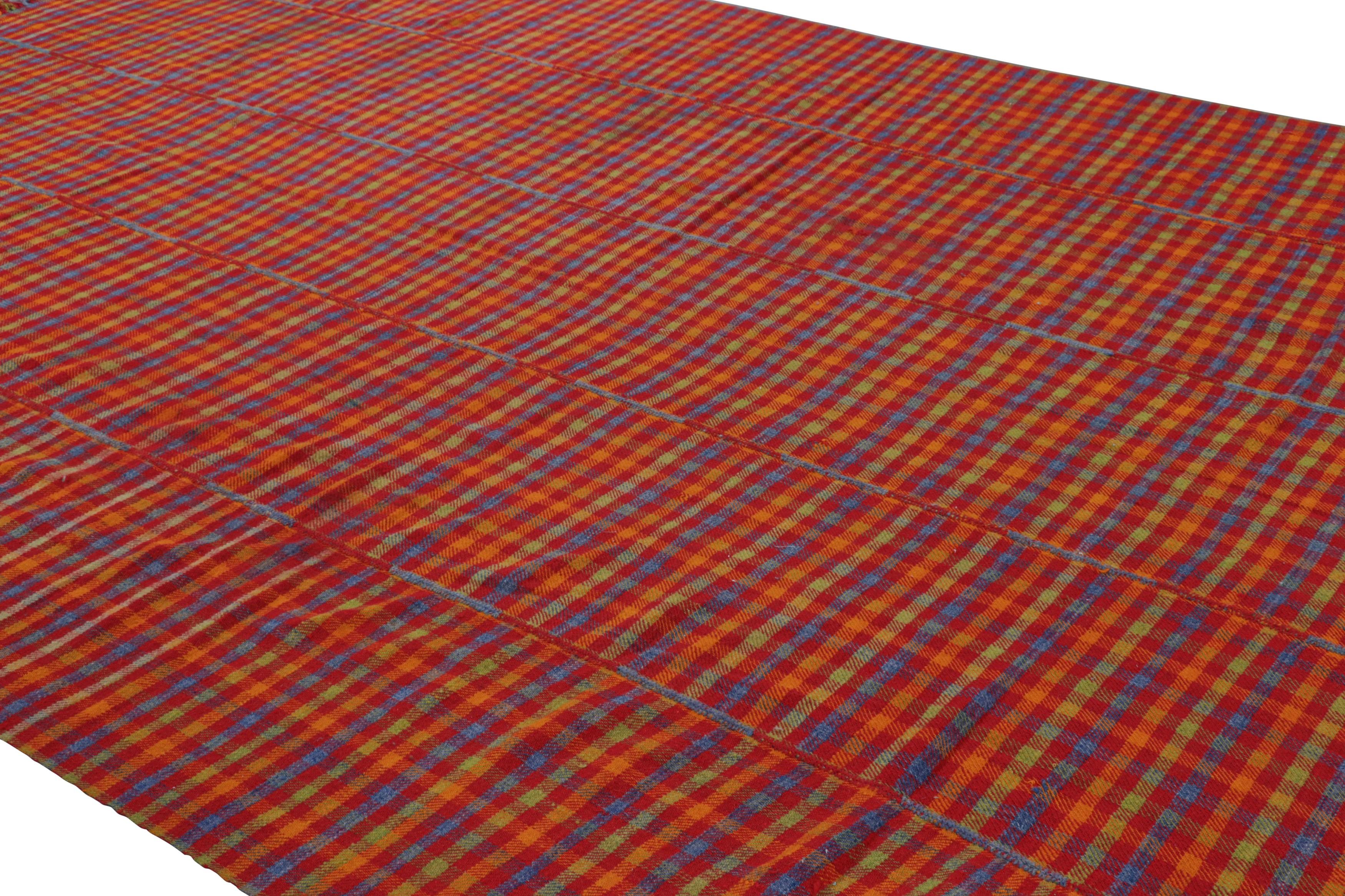 Made with handwoven wool in Turkey circa 1950-1960, this vintage 9x15 kilim is a particularly exciting, rare find in Rug & Kilim’s collection of panel-woven Kilims.

On the Design: 

In this piece, the weavers—likely tribal nomads—combine multiple
