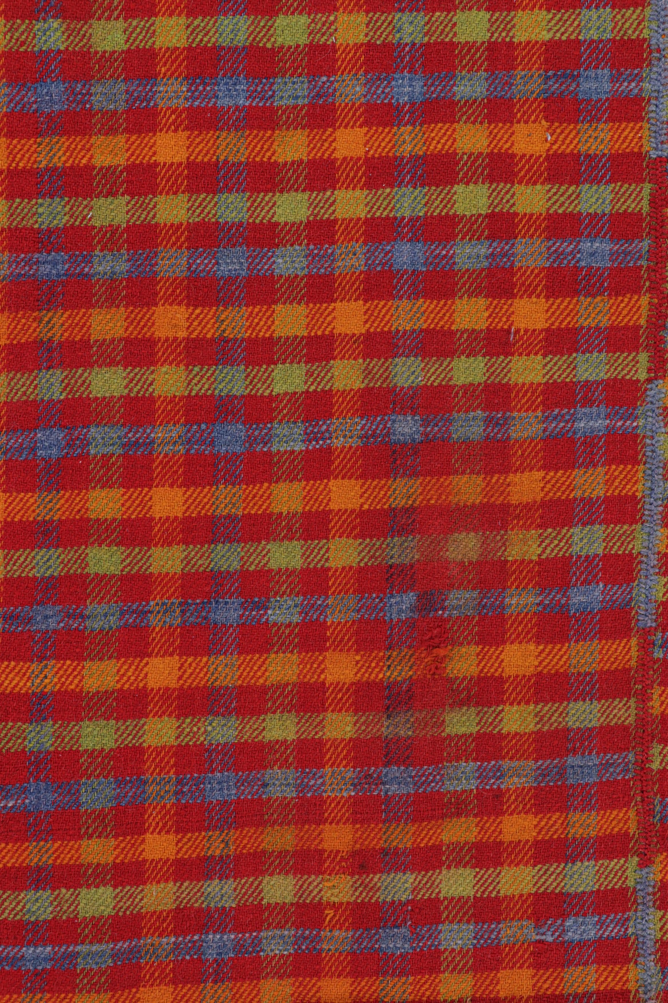 Hand-Woven VintageTurkish Kilim in Red with Stripes and Plaid Pattern  Rug & Kilim For Sale