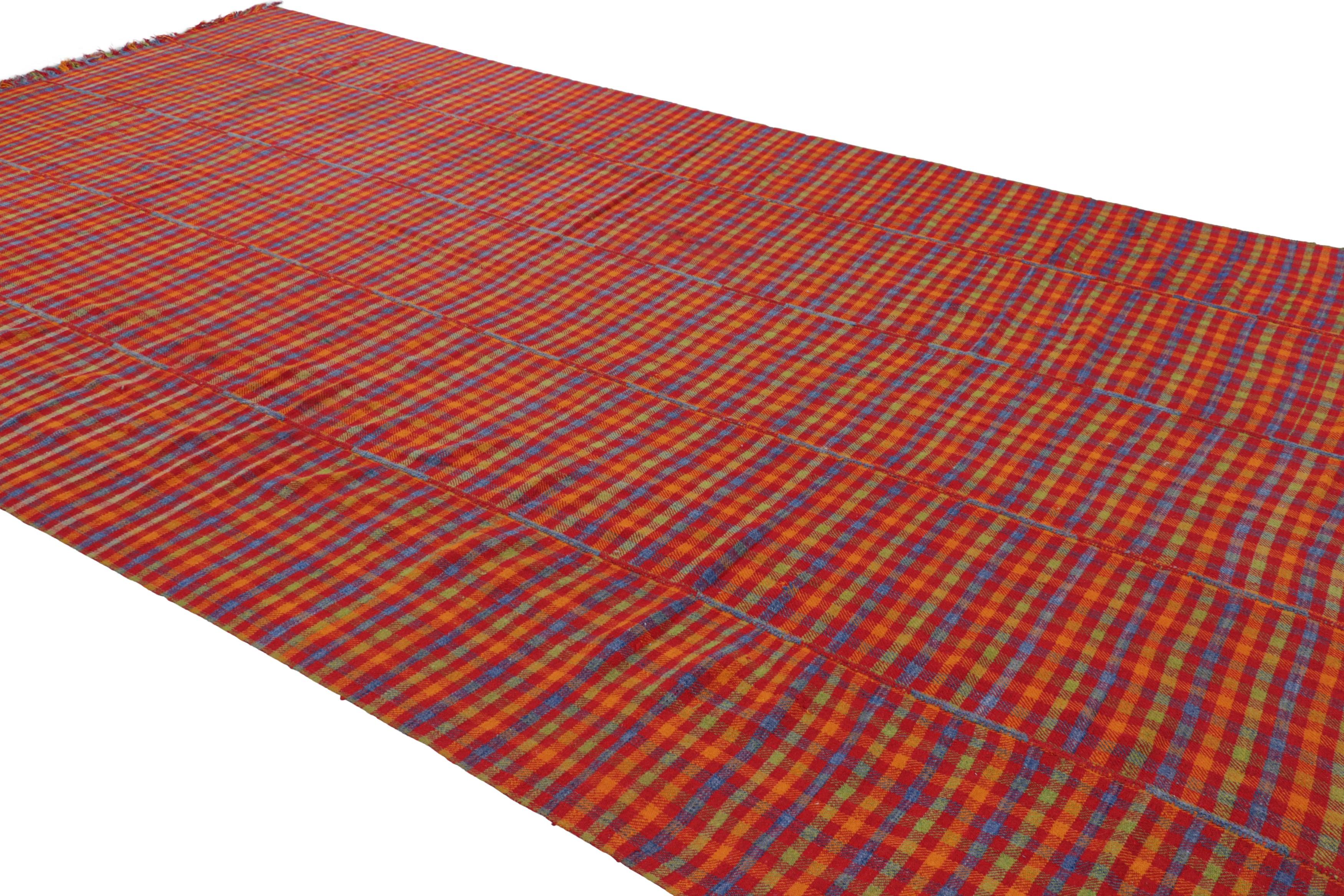 Mid-20th Century VintageTurkish Kilim in Red with Stripes and Plaid Pattern  Rug & Kilim For Sale