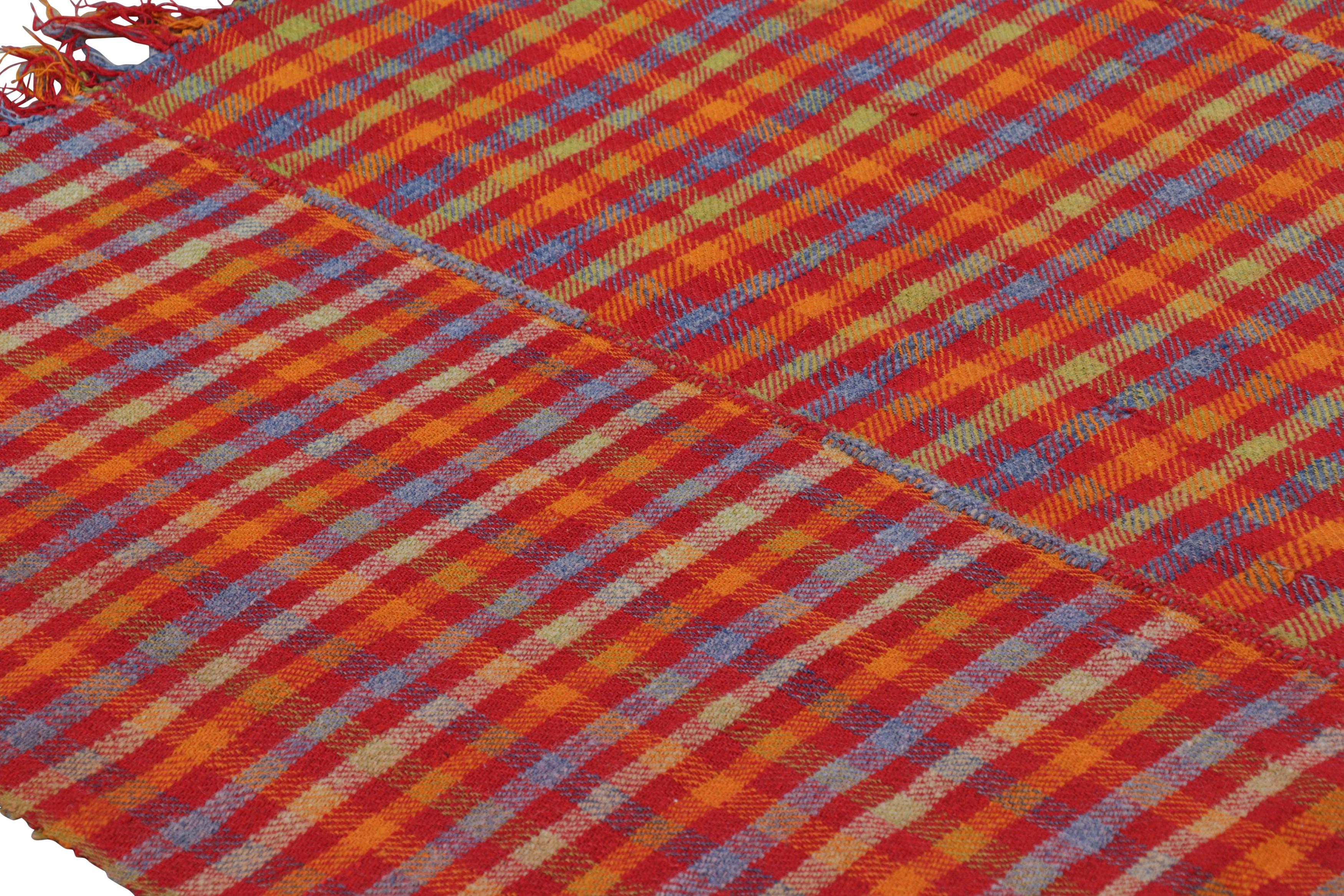 Wool VintageTurkish Kilim in Red with Stripes and Plaid Pattern  Rug & Kilim For Sale