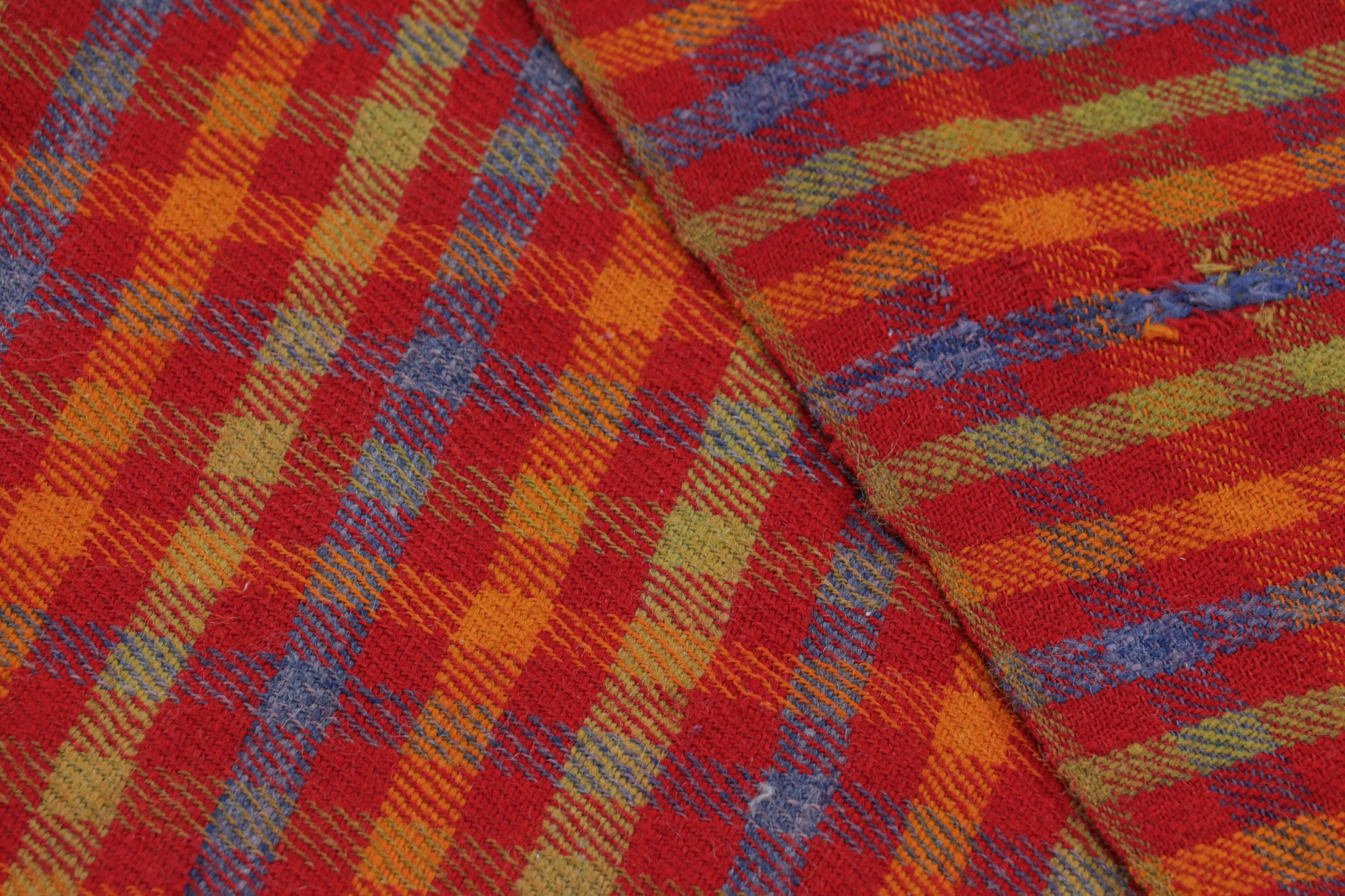 VintageTurkish Kilim in Red with Stripes and Plaid Pattern  Rug & Kilim For Sale 1