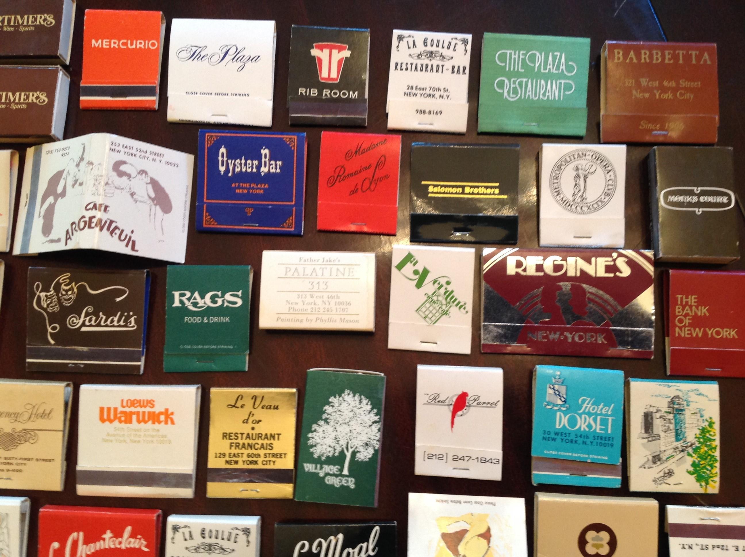 Mid-Century Modern Vintage NY Hotel and Restaurant Matchbooks from the 1950s-1980s For Sale