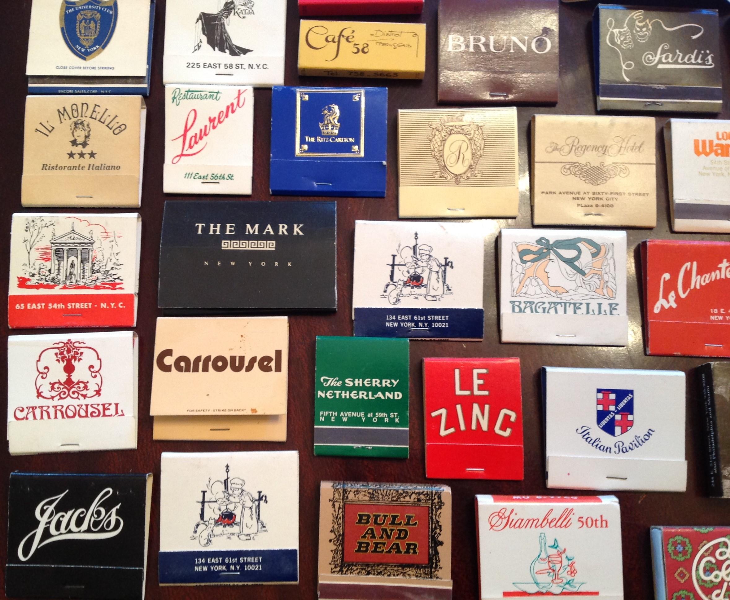 20th Century Vintage NY Hotel and Restaurant Matchbooks from the 1950s-1980s For Sale