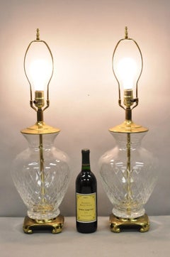 Vintagte Chinoiserie Diamond Crystal Glass Ginger Jar Brass Table Lamps - a Pair