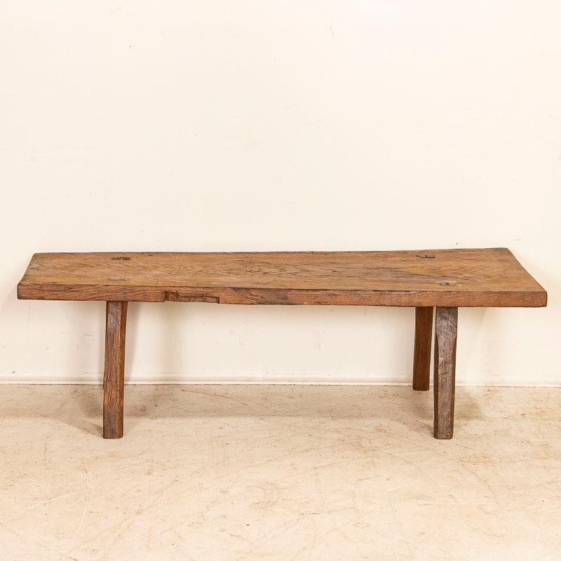 Hungarian Vintgage Rustic Work Table Slab Wood Coffee Table with Splay Legs