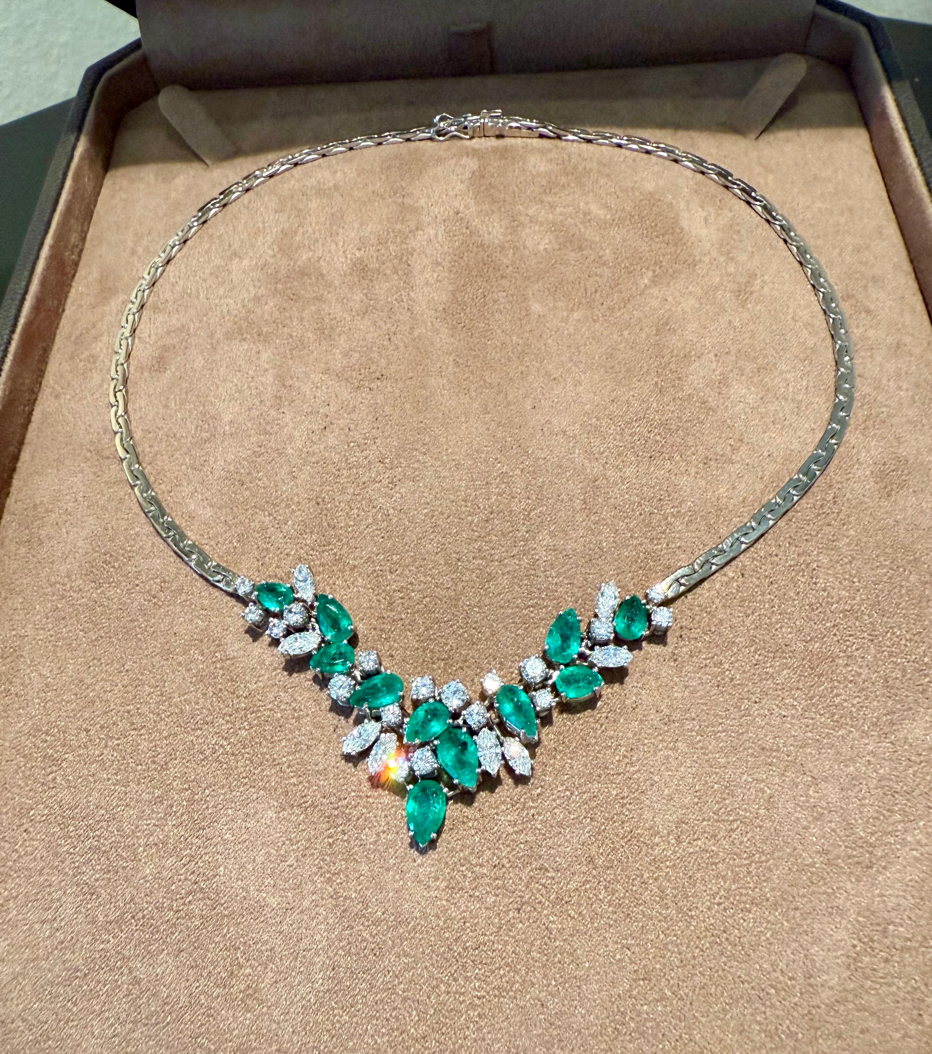 Vintge 1970 Collana a cascata in oro bianco 18 K con diamanti e smeraldi A. Kurz Switzerlad in vendita 4