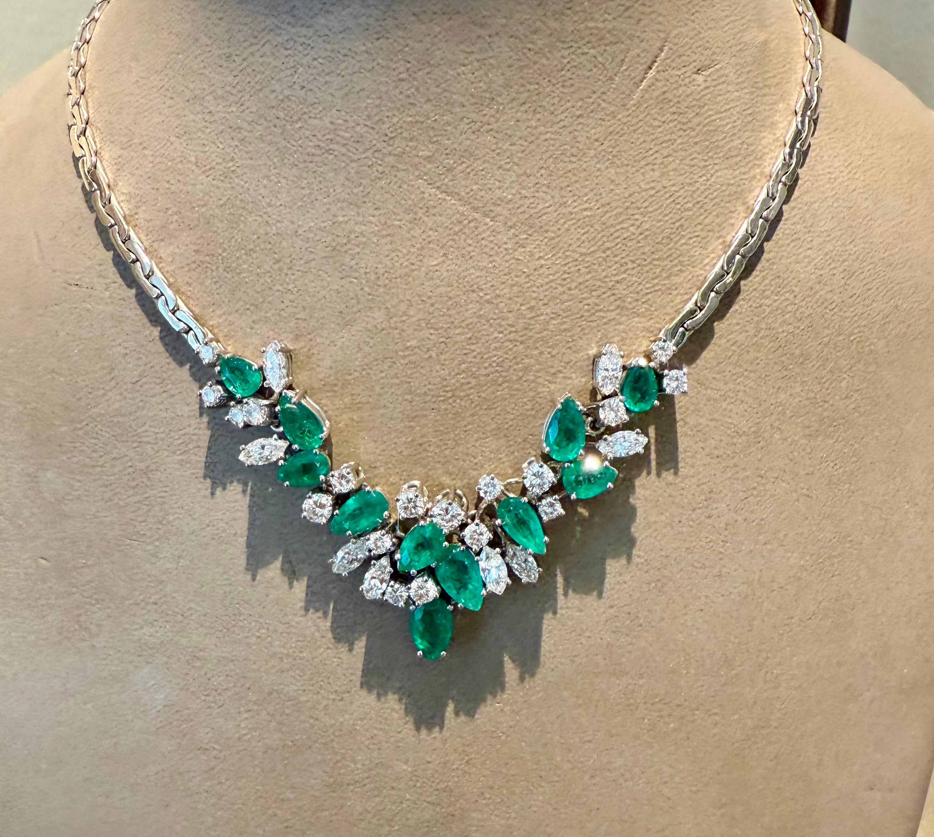 Vintge 1970 Collana a cascata in oro bianco 18 K con diamanti e smeraldi A. Kurz Switzerlad in vendita 5