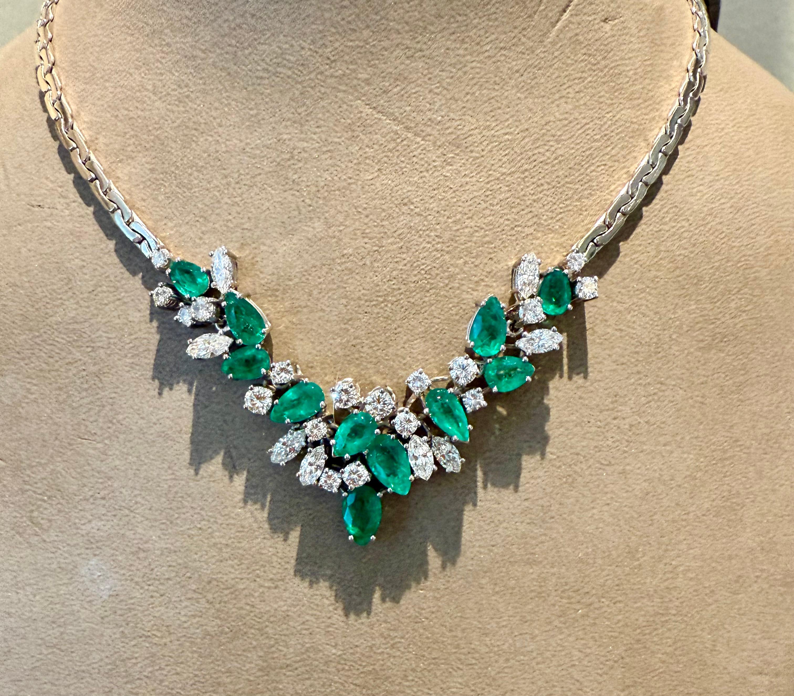 Vintge 1970 Collana a cascata in oro bianco 18 K con diamanti e smeraldi A. Kurz Switzerlad in vendita 7
