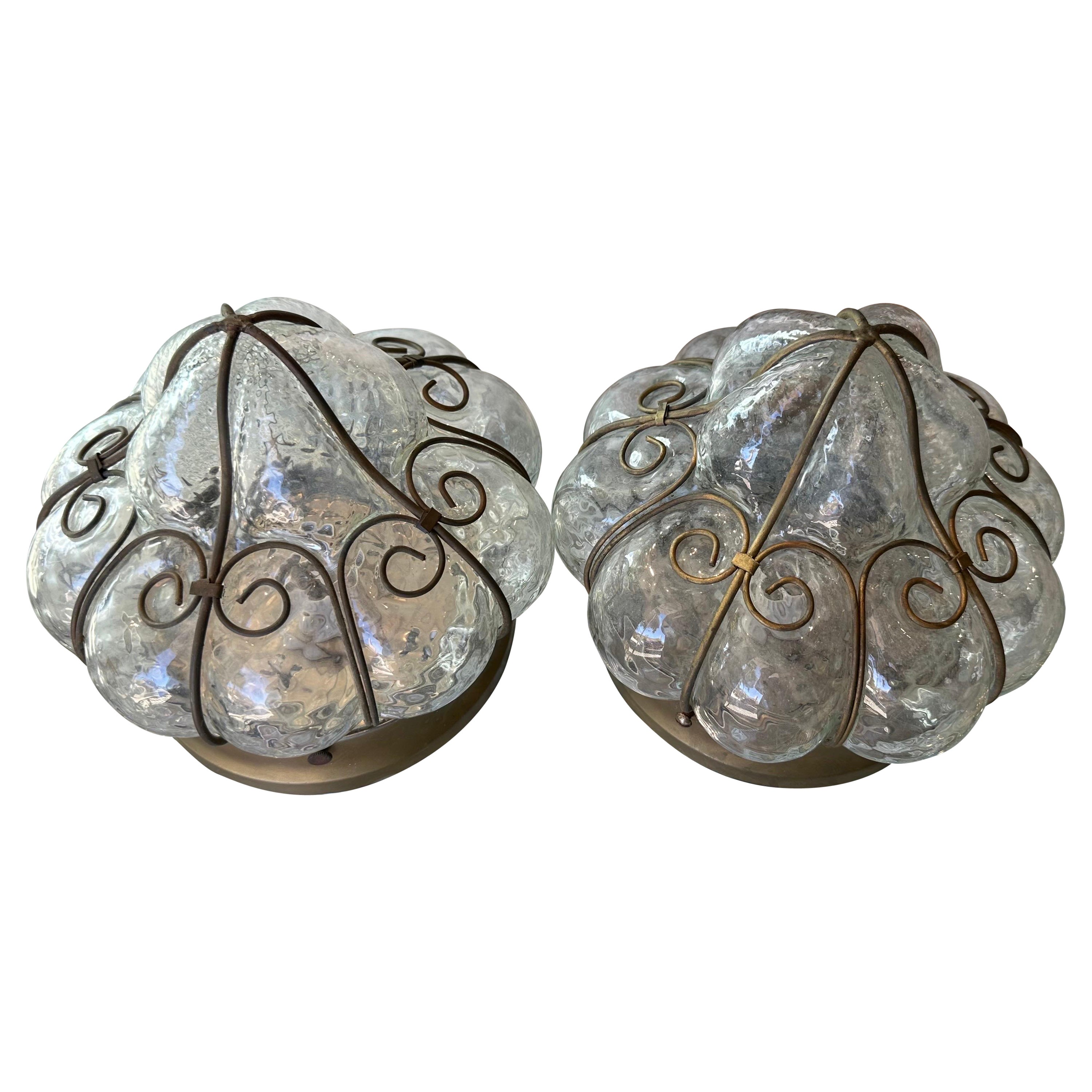 Vintge Murano Italian Flush Mount Ceiling Lights Cage Glass Chandelier