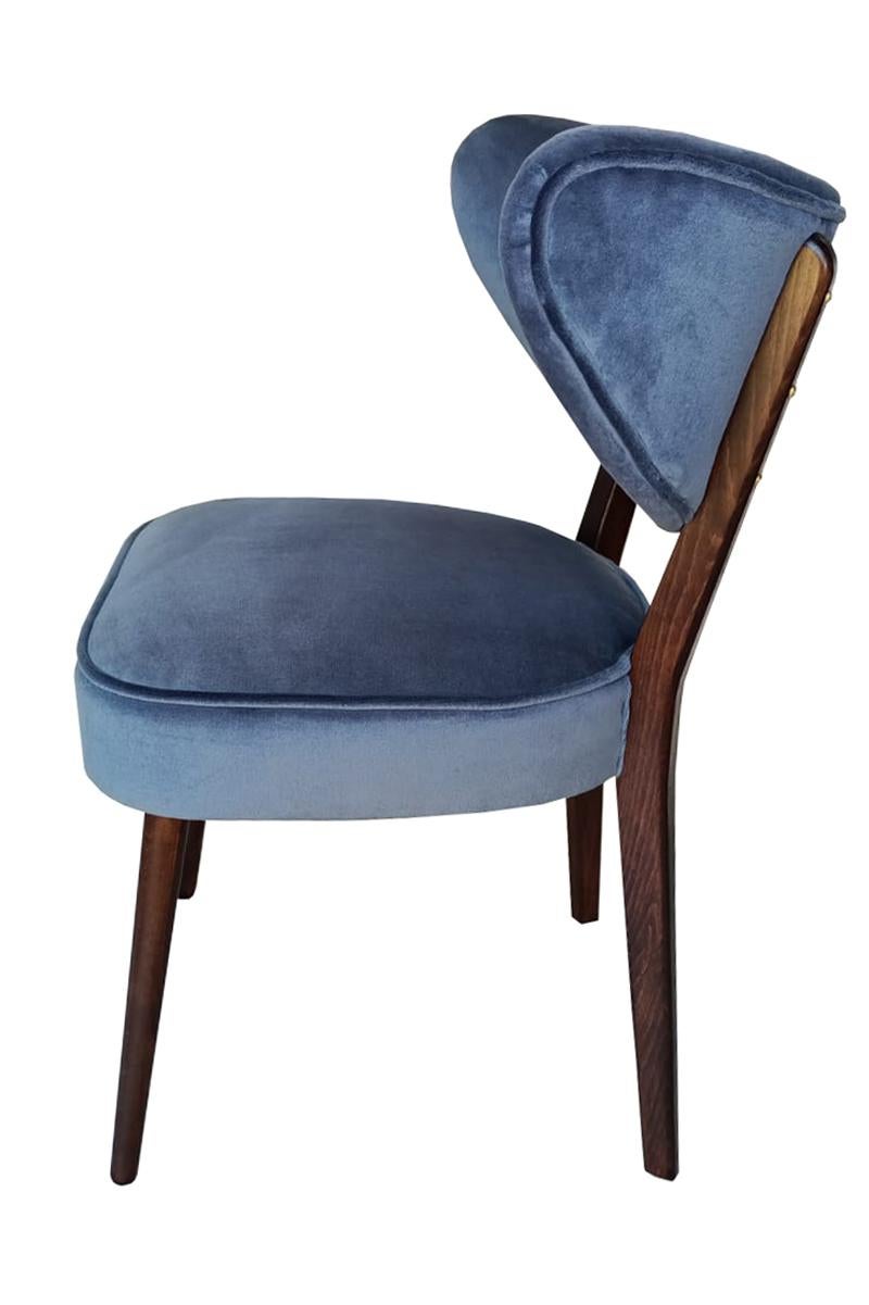 Vintola Studio Esszimmerstuhl, Marineblauer Samt Stauden Stoff, Europa, Polen (Moderne der Mitte des Jahrhunderts) im Angebot