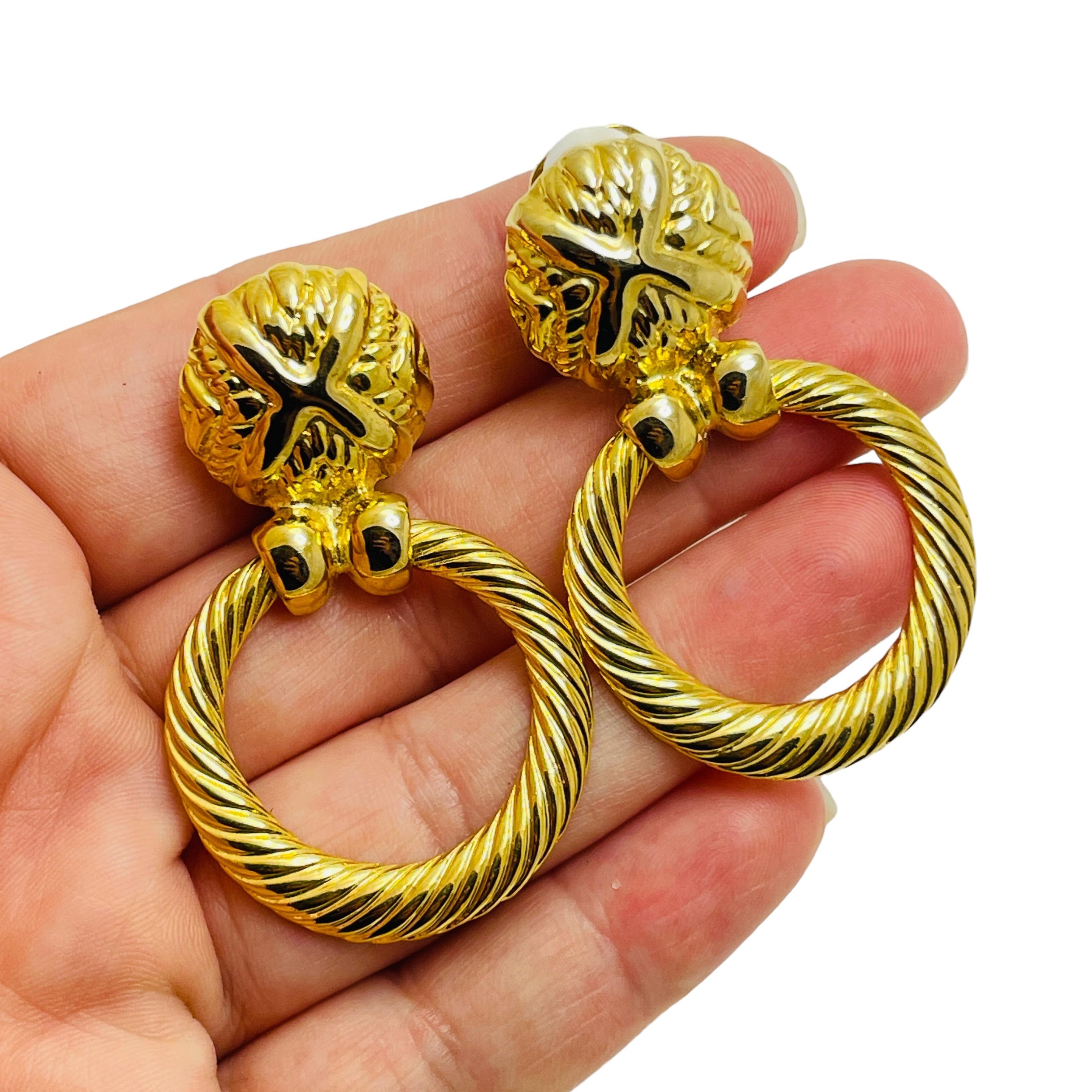 Women's Vintsge gold tone door knocker clip on earrings For Sale