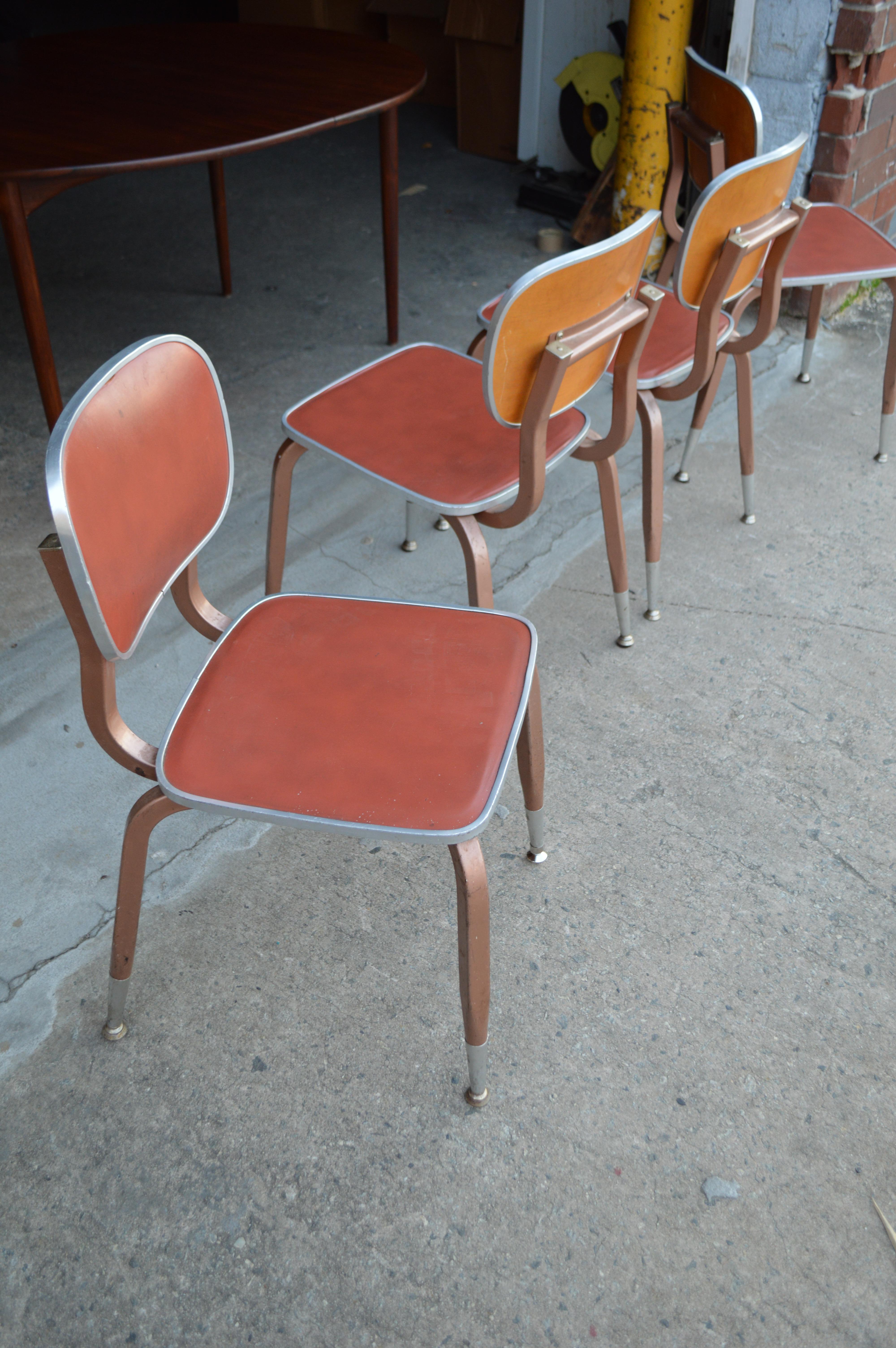 Mid-Century Modern Vinyl and Aluminum Schoolhouse Chairs in the Style of Friso Kramer, Set of 4
