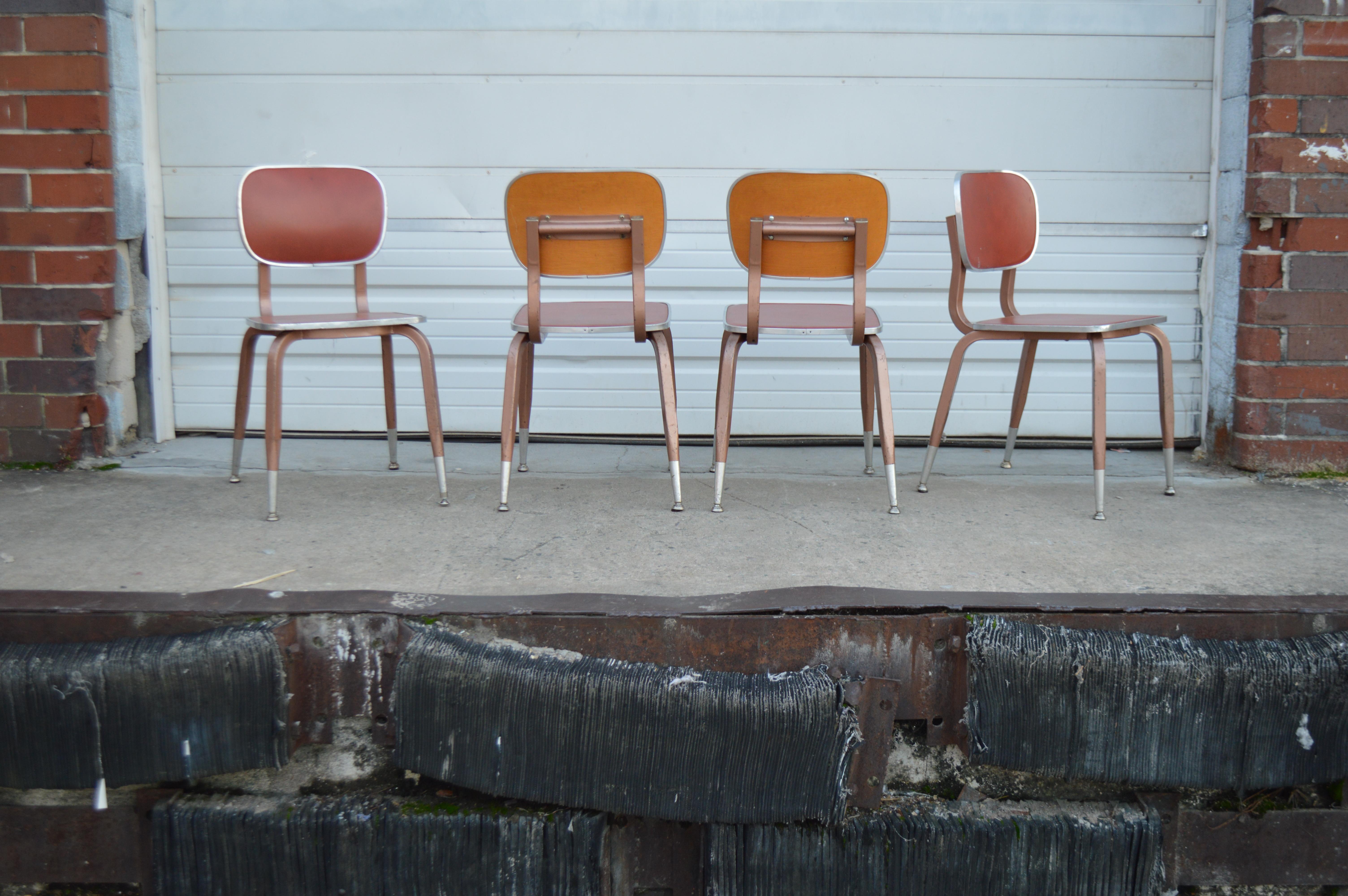 American Vinyl and Aluminum Schoolhouse Chairs in the Style of Friso Kramer, Set of 4