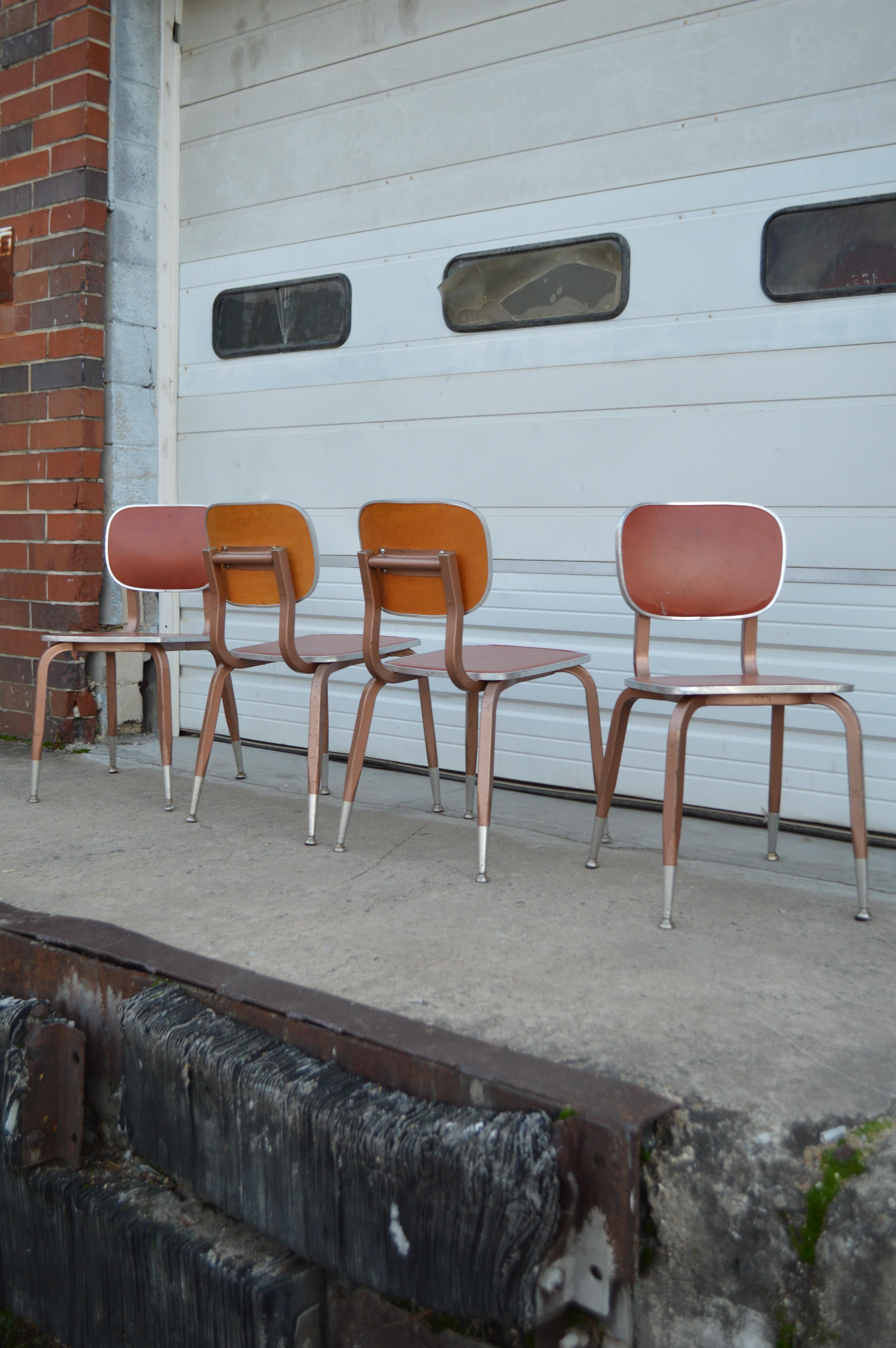 Mid-20th Century Vinyl and Aluminum Schoolhouse Chairs in the Style of Friso Kramer, Set of 4