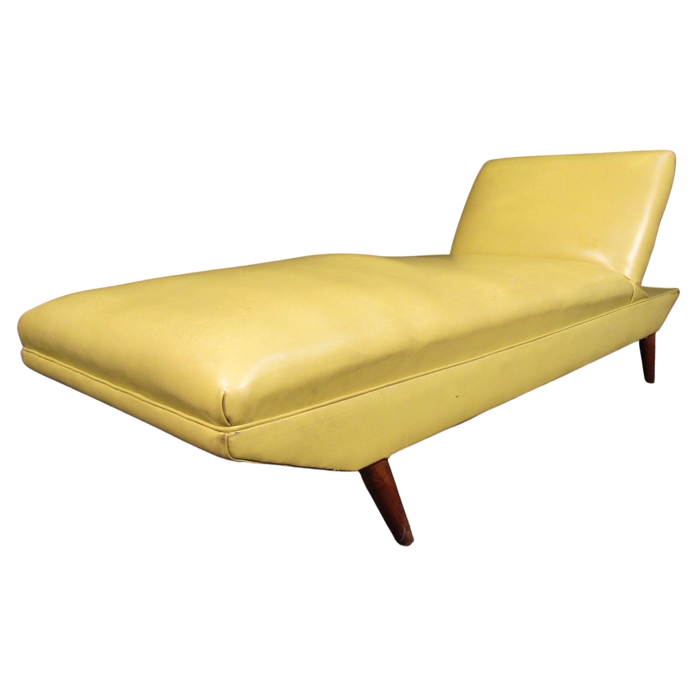 Vinyl and Walnut Mid-Century Modern Chaise Lounge For Sale