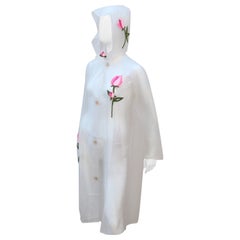 Vinyl Raincoat Slicker With Hood & Felt Flowers, 1960's