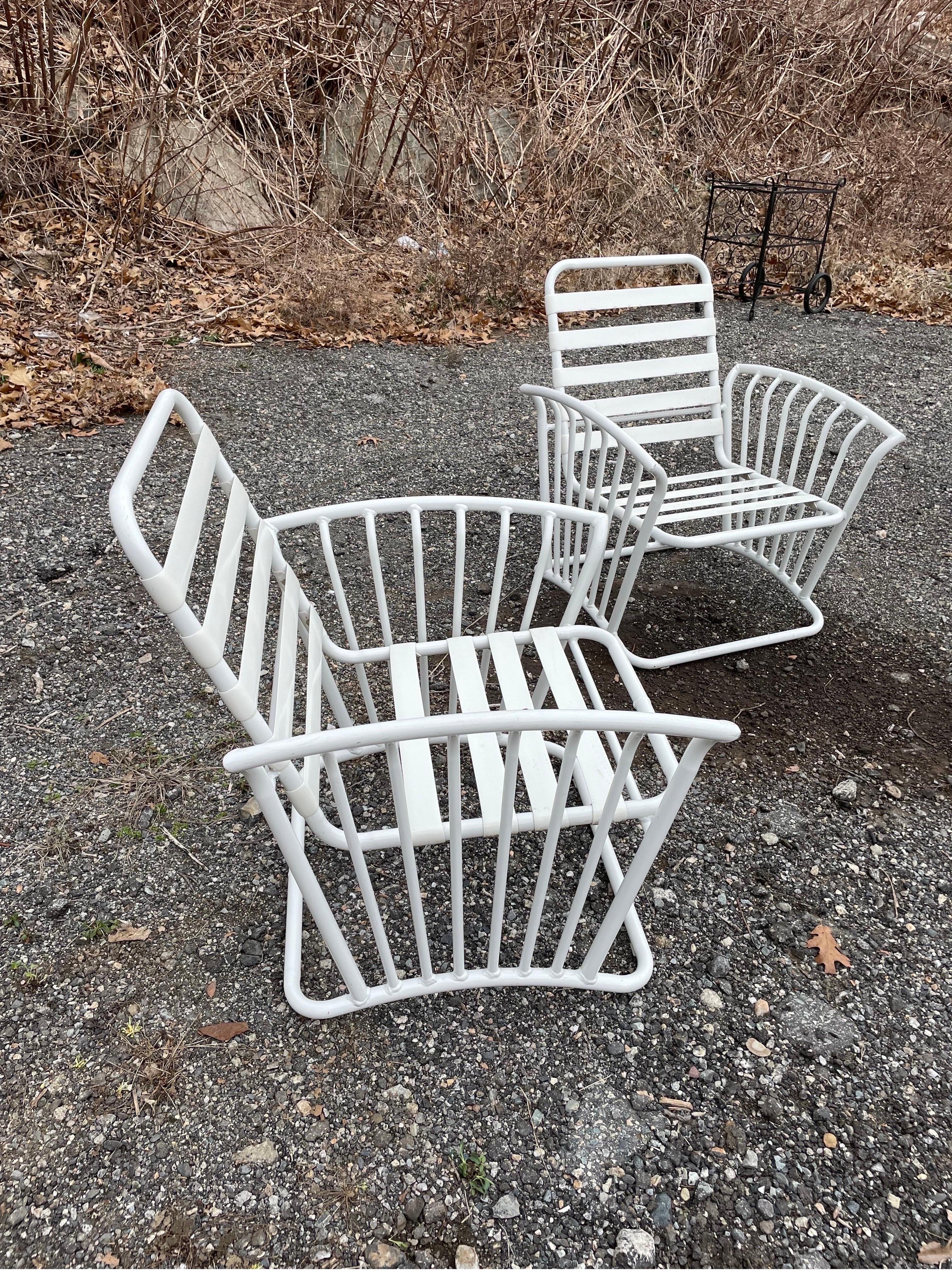 Metal Vinyl Strapped Outdoor Patio Seating For Sale