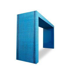 Vinyl Waterfall Console with Deep Blue Lacquered Underside