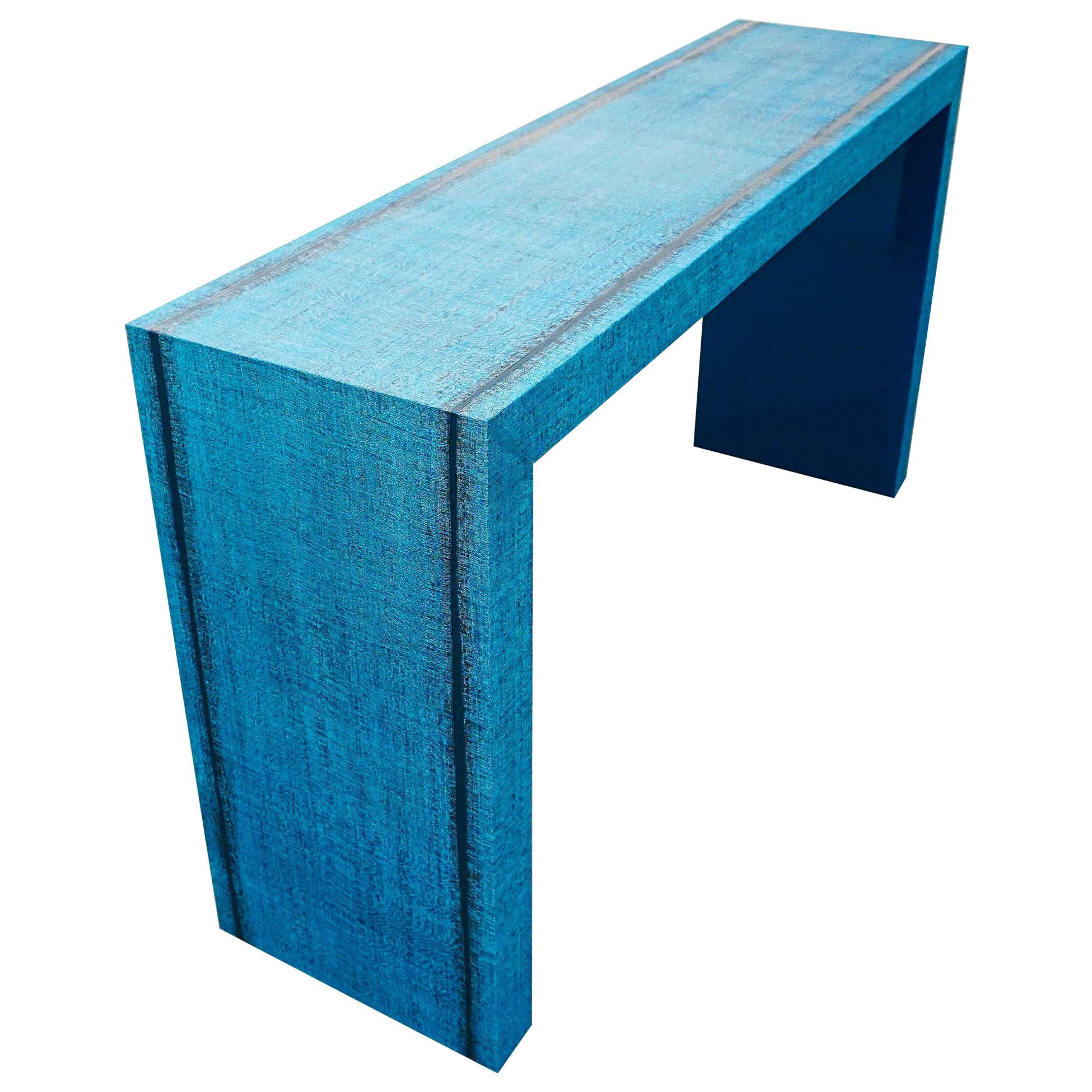 Vinyl Waterfall Console with Deep Blue Lacquered Underside For Sale
