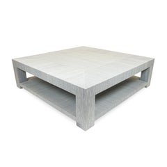 Vinyl-Wrapped Square Coffee Table with Open Lower Shelf