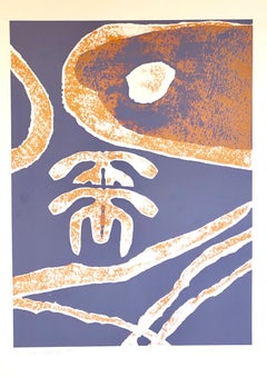 Motif, Orange Blue, African American Artist Viola Leak Woodcut Silkscreen Print