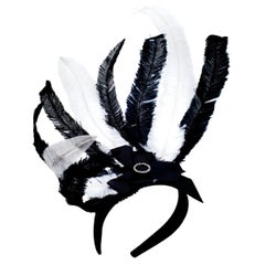 SPECIAL HOLIDAY PRICE:Kreisicouture satin headband decorated with dyed feathers