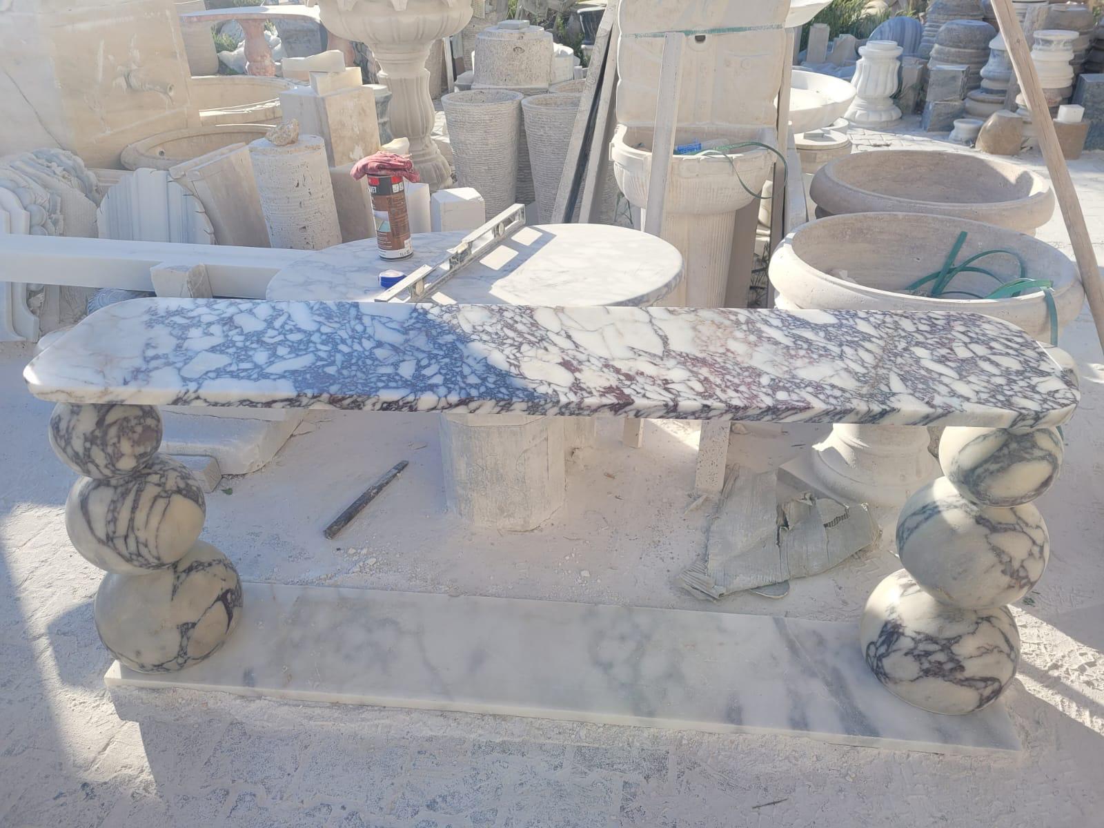 Organic Modern Viola Marble Console Table with Ball Legs For Sale